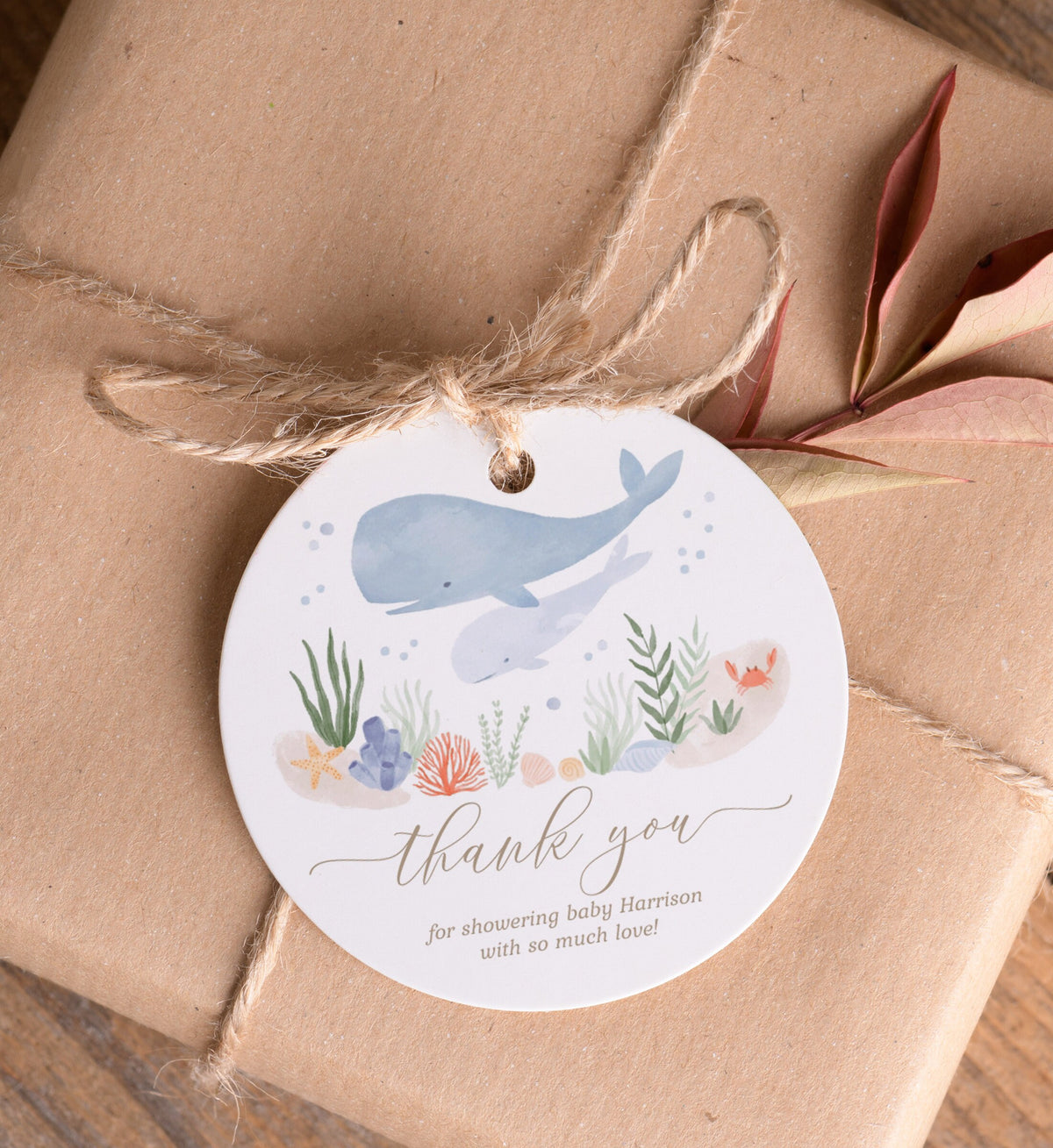Editable Under the Sea Baby Shower Favor Tag Template, Printable Watercolor Ocean Baby Shower Gift Tag, DIGITAL DOWNLOAD
