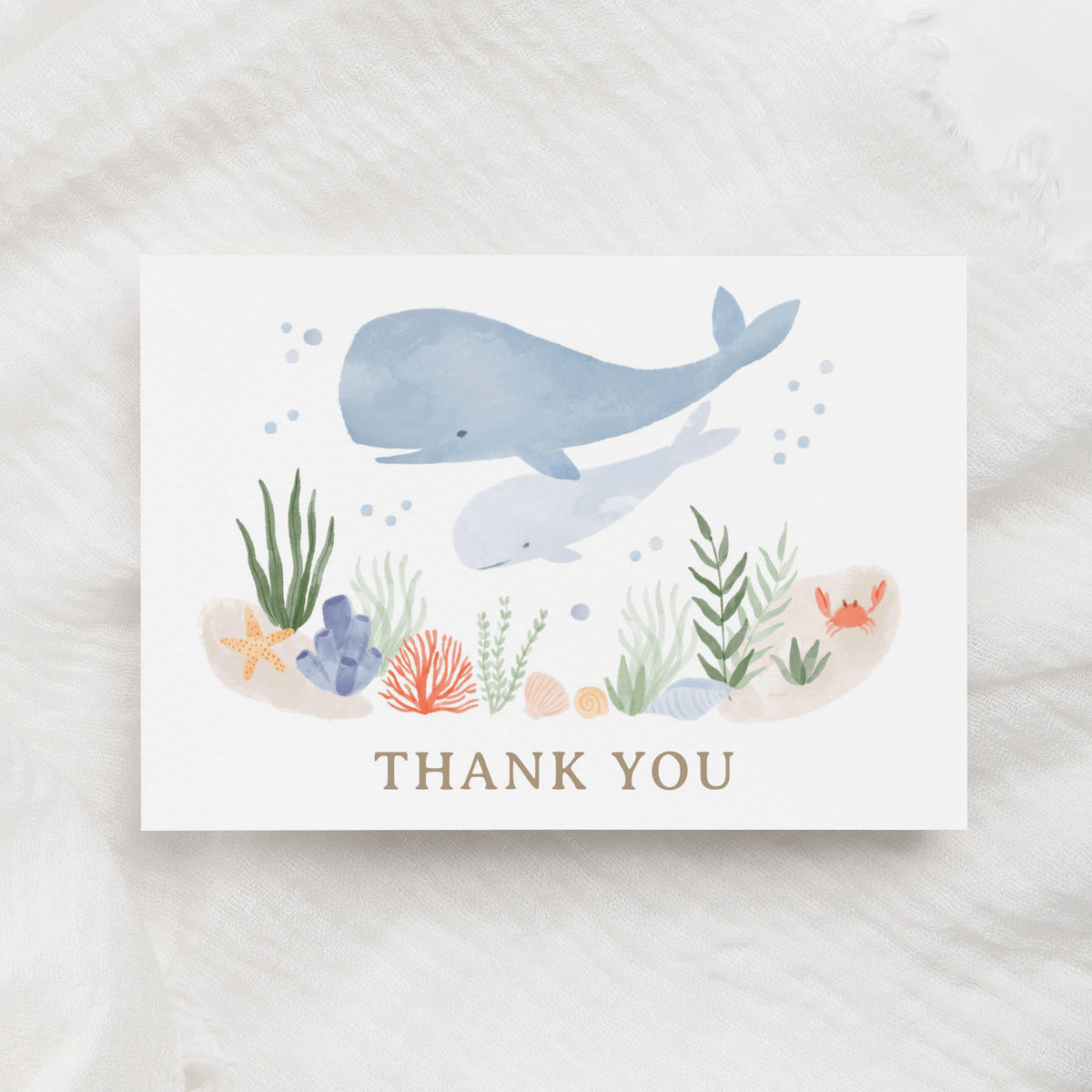 Editable Under the Sea Baby Shower Thank You Card Template, Printable Folded Thank You Card, DIGITAL DOWNLOAD