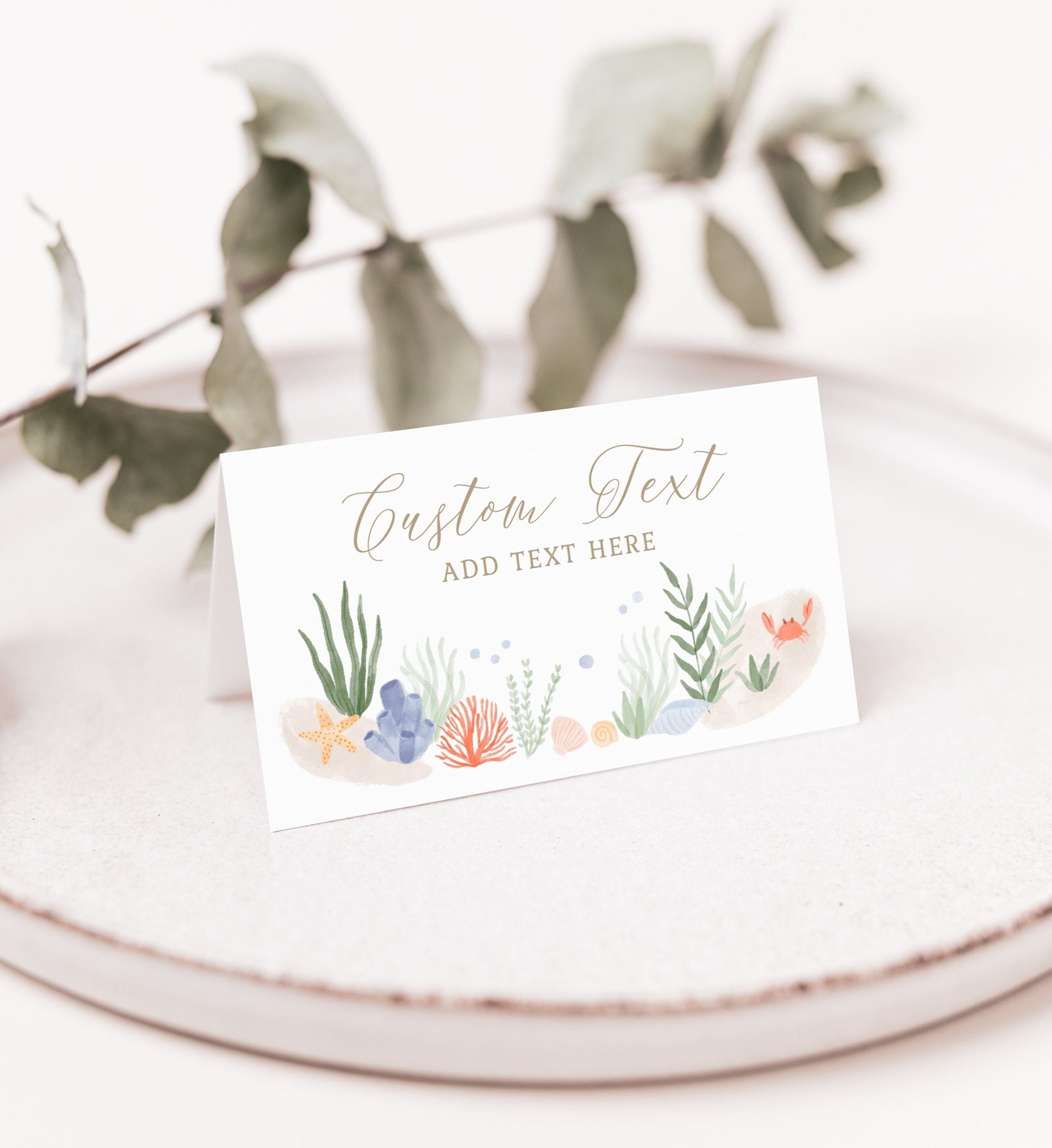 Editable Under the Sea Baby Shower Place Card Template, Printable Watercolor Ocean Baby Shower Tent Card, DIGITAL DOWNLOAD