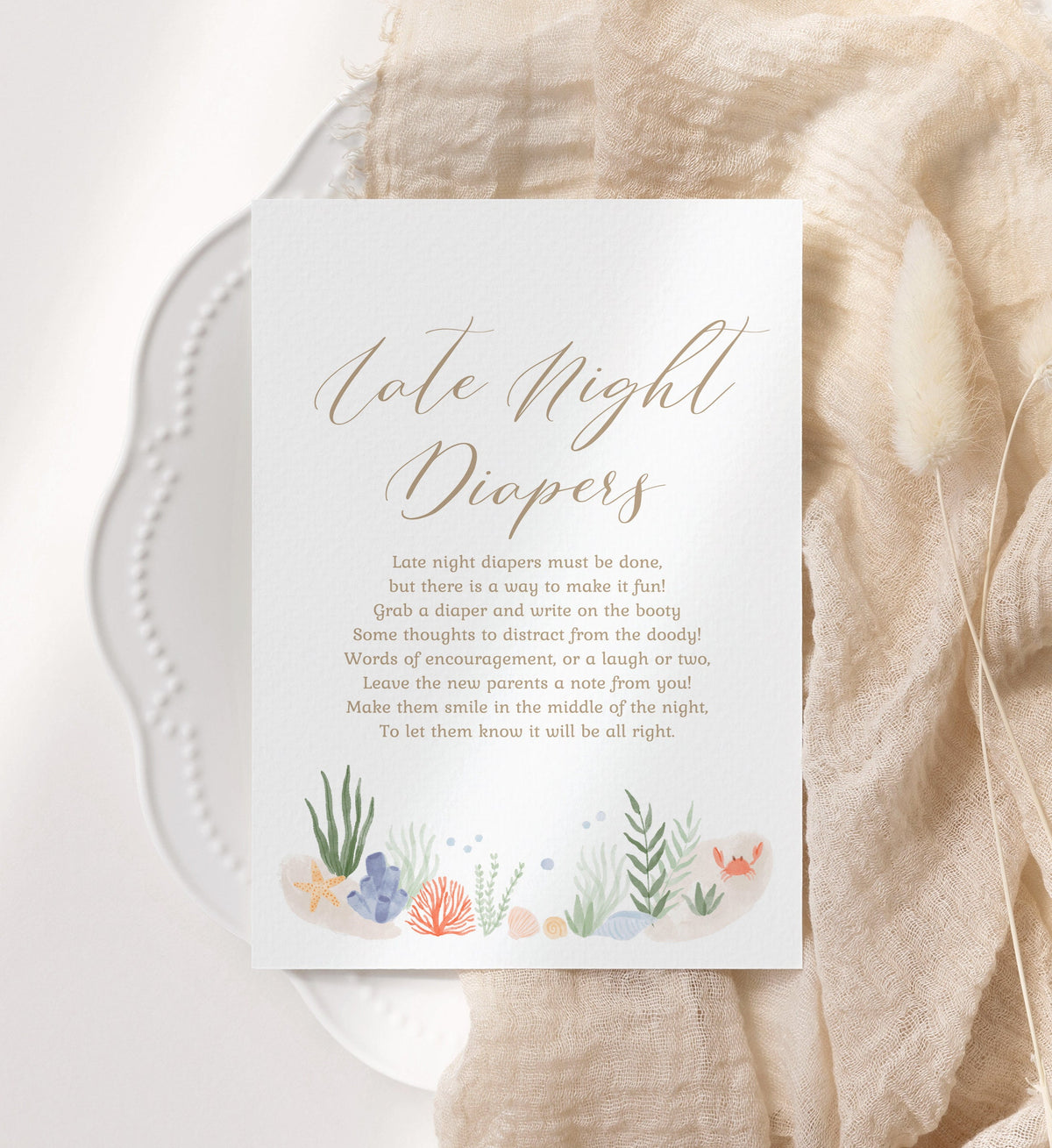 Late Night Diapers Under the Sea Baby Shower Sign, Printable Ocean Baby Shower Game, DIGITAL DOWNLOAD