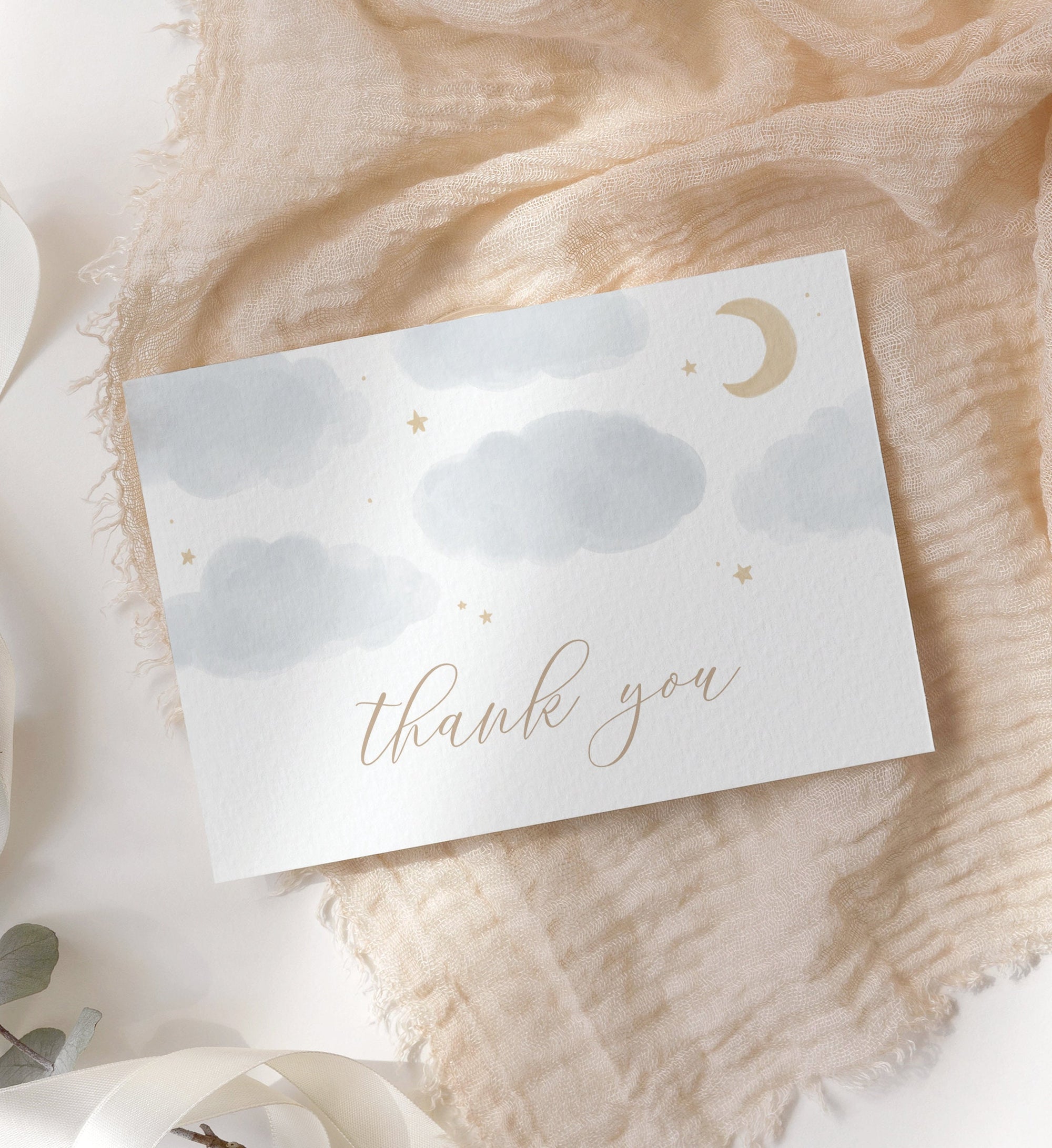 Editable Moon and Stars Baby Shower Thank You Card Template, Printable Folded Thank You Card, DIGITAL DOWNLOAD
