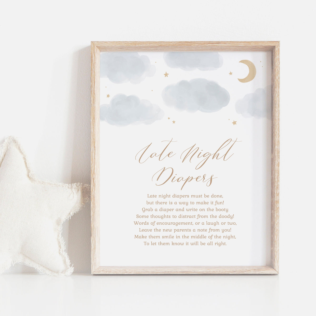 Late Night Diapers Moon and Stars Baby Shower Sign, Printable Over the Moon Baby Shower Game, DIGITAL DOWNLOAD