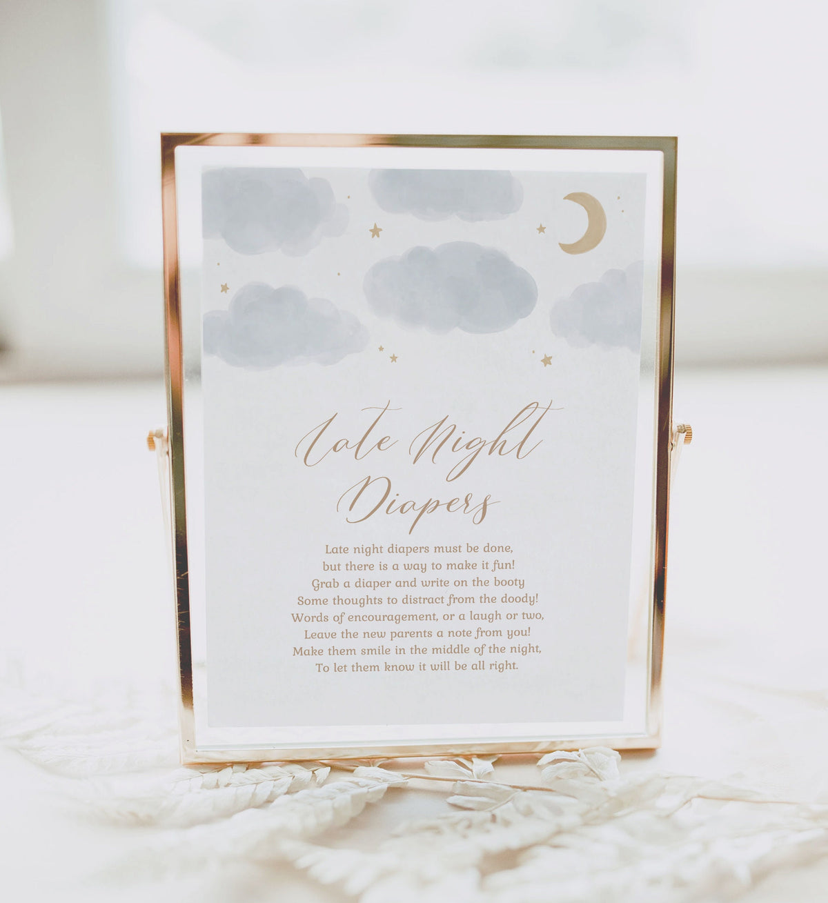 Late Night Diapers Moon and Stars Baby Shower Sign, Printable Over the Moon Baby Shower Game, DIGITAL DOWNLOAD