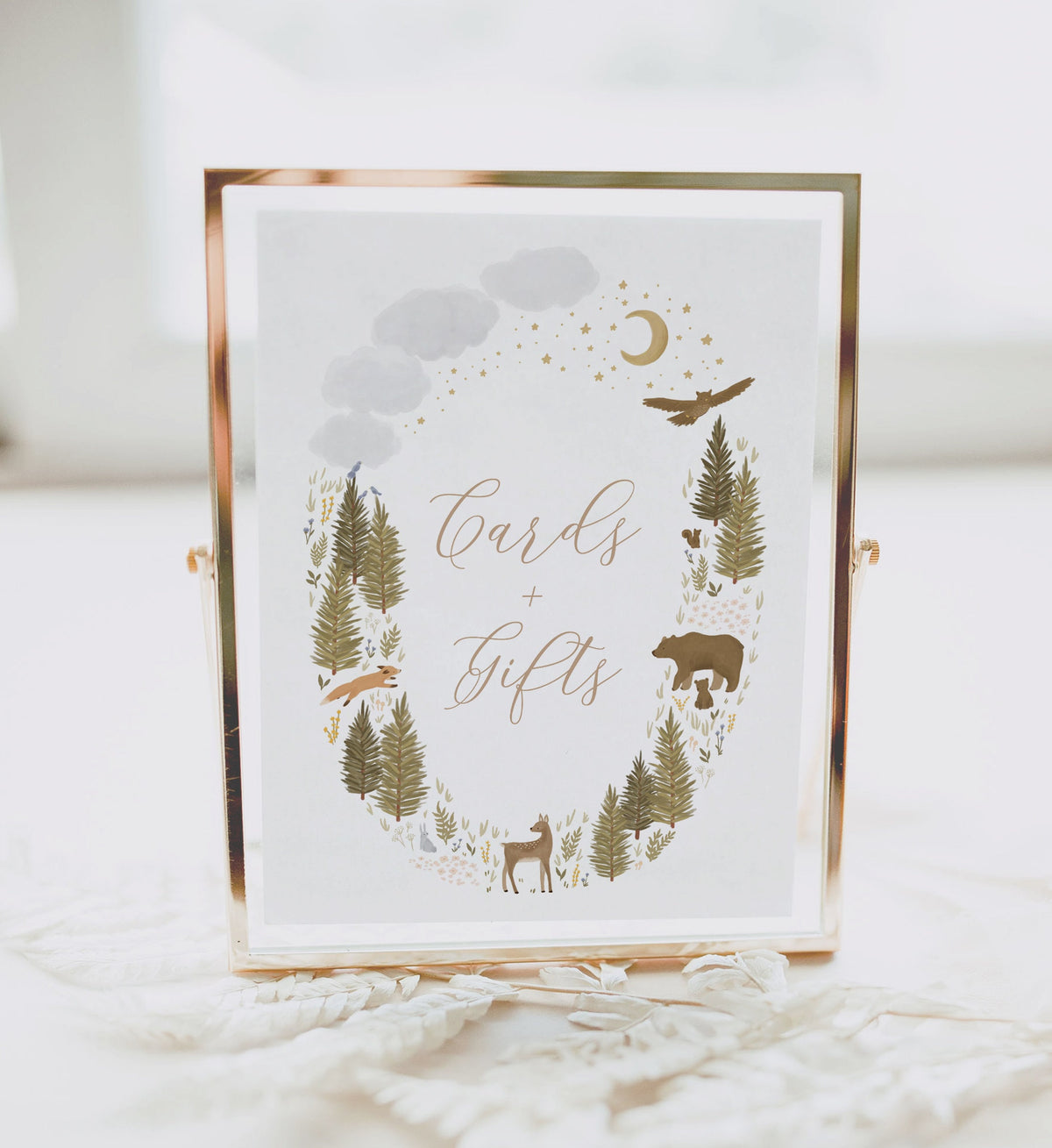 Woodland Baby Shower Cards and Gifts Sign, Printable Woodland Gift Table Sign, DIGITAL DOWNLOAD