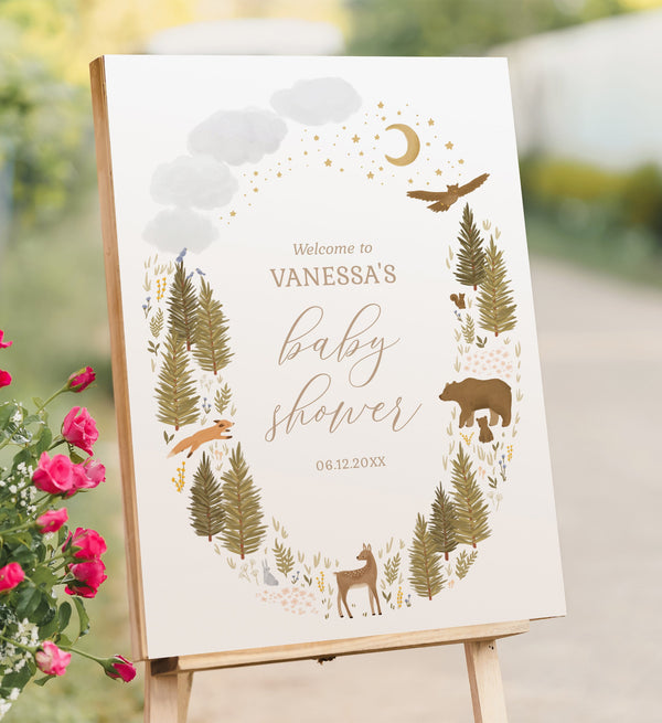 Editable Woodland Baby Shower Welcome Sign - Little Folk Printables