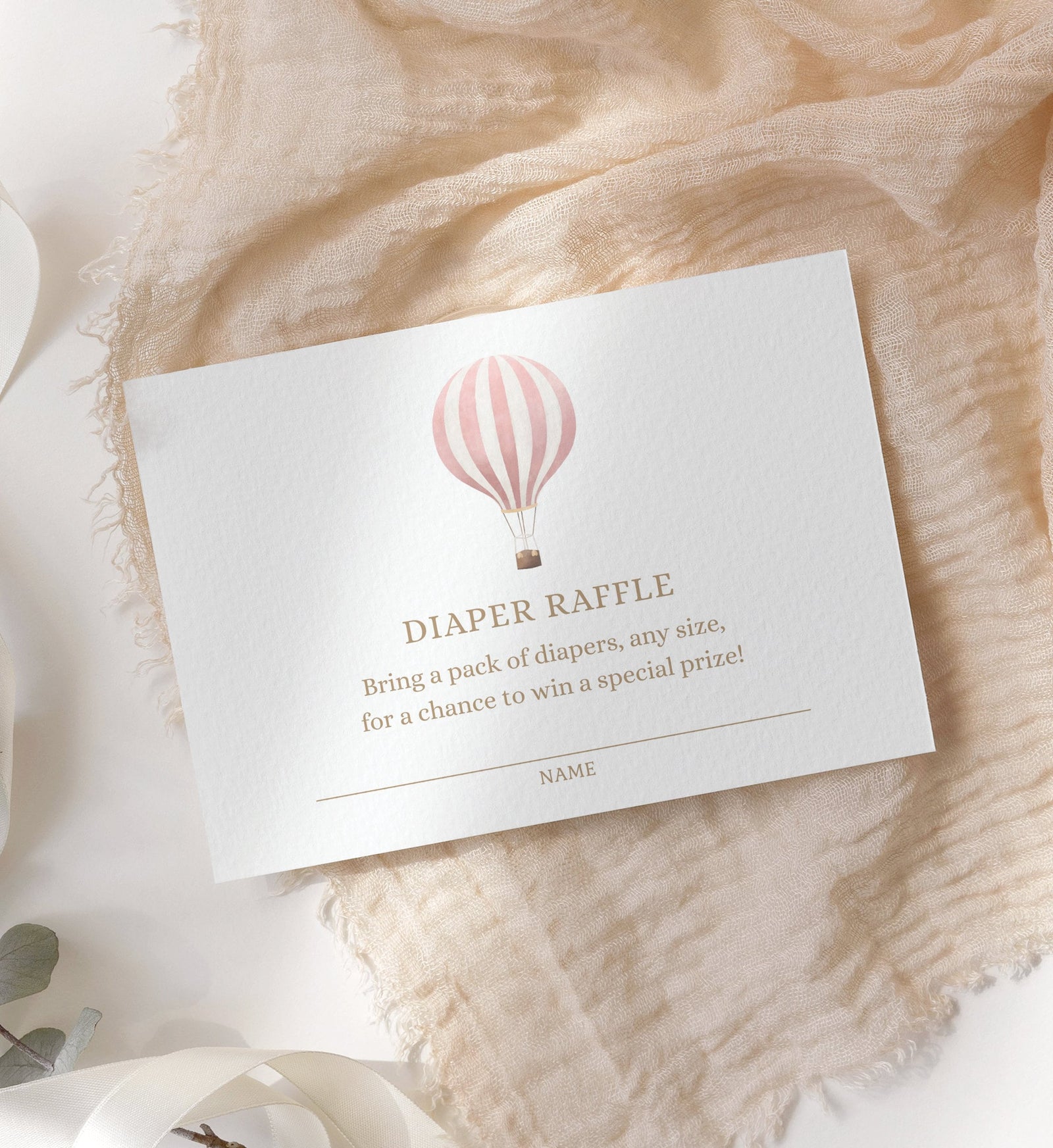 Pink Hot Air Balloon Diaper Raffle Ticket Template, Hot Air Balloon Baby Shower, Diaper Raffle Card, Printable Template, DIGITAL DOWNLOAD