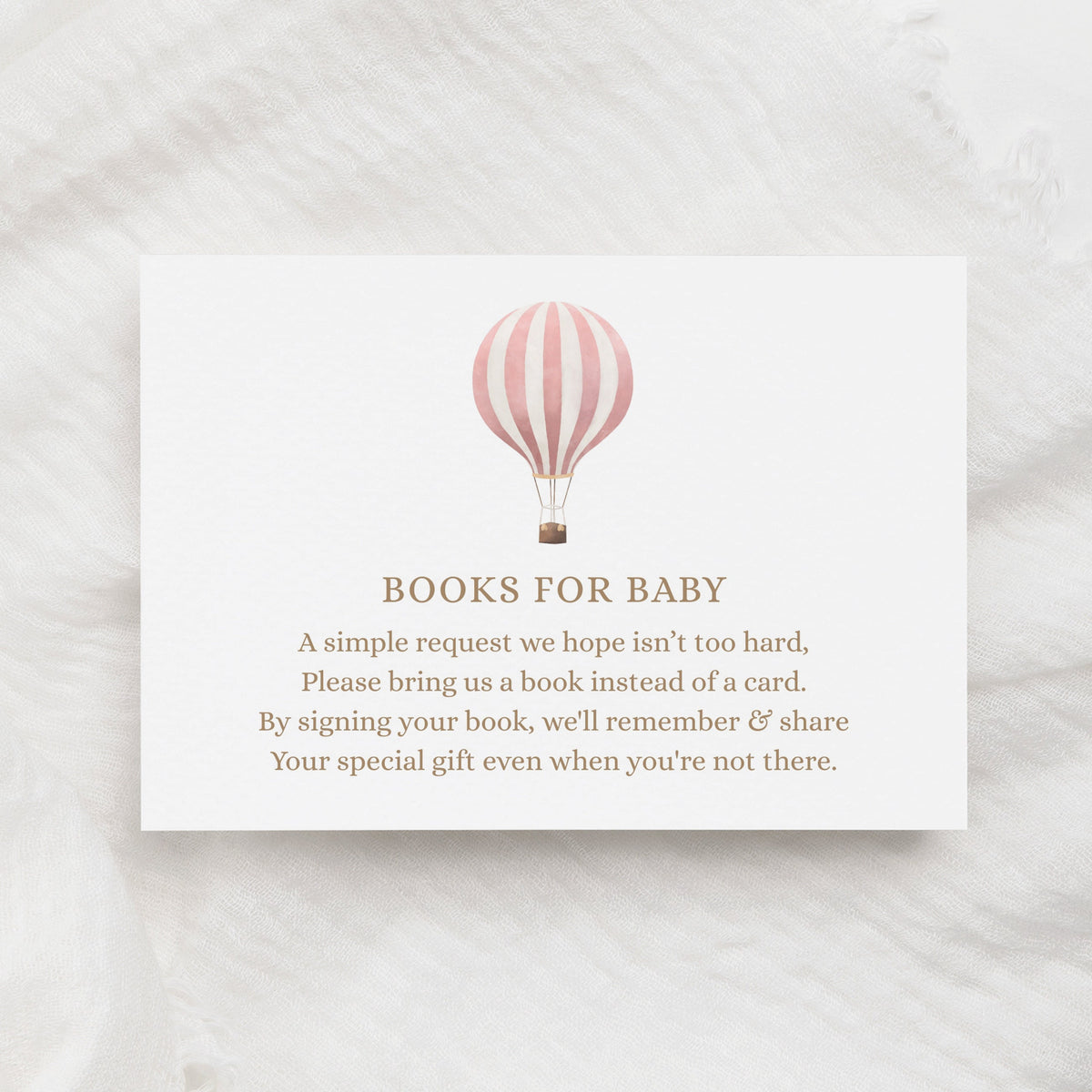 Pink Hot Air Balloon Books for Baby Card Template, Hot Air Balloon Baby Shower, Book Request Insert, Printable Template, DIGITAL DOWNLOAD