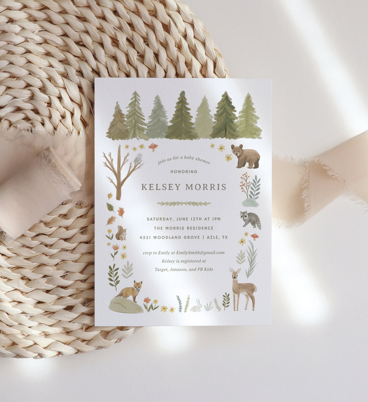 Woodland Baby Shower Invitation, Woodland Animals Baby Shower Invite, Printable Invitation Template, DIGITAL DOWNLOAD
