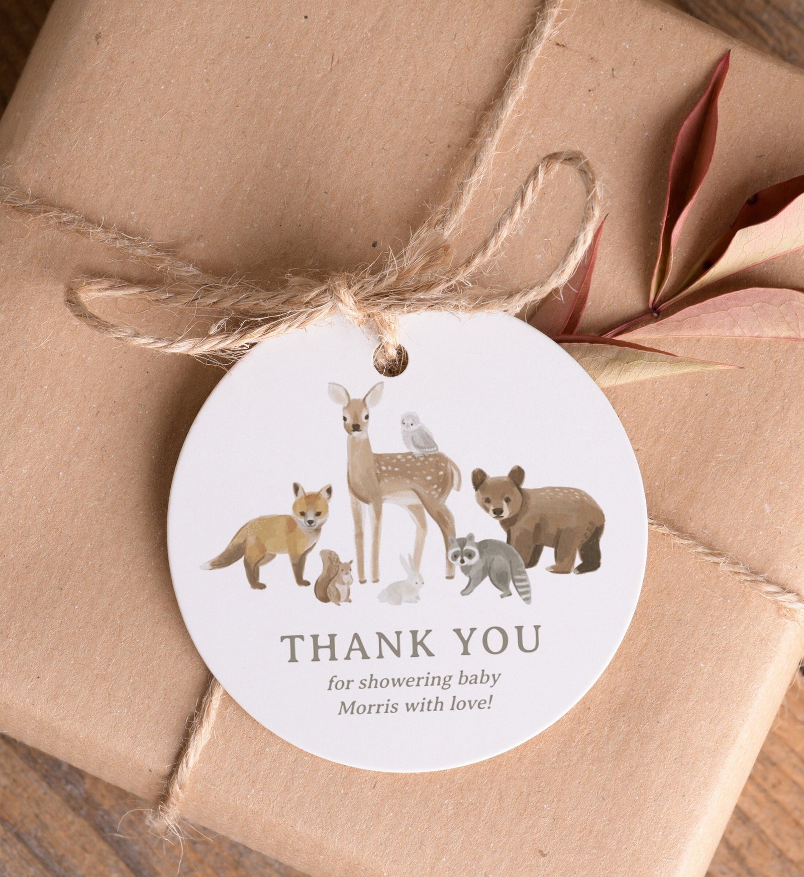 Editable Woodland Baby Shower Favor Tag Template, Printable Woodland Baby Shower Gift Tag, DIGITAL DOWNLOAD