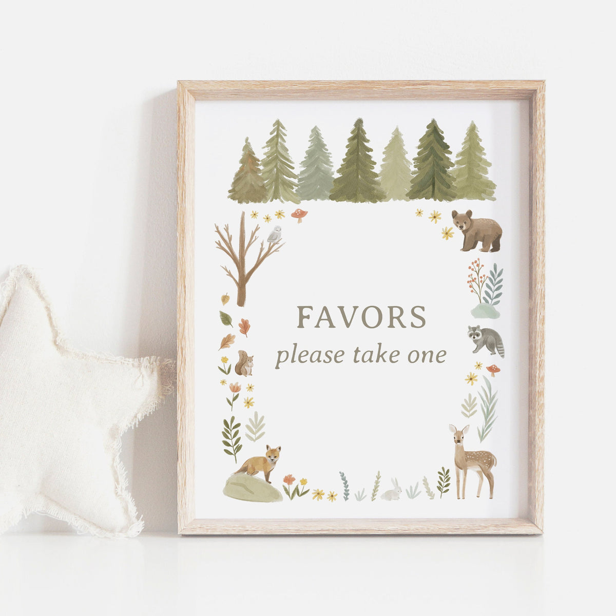 Woodland Baby Shower Favors Sign, Favors Please Take One, Printable Woodland Baby Shower Table Sign, DIGITAL DOWNLOAD
