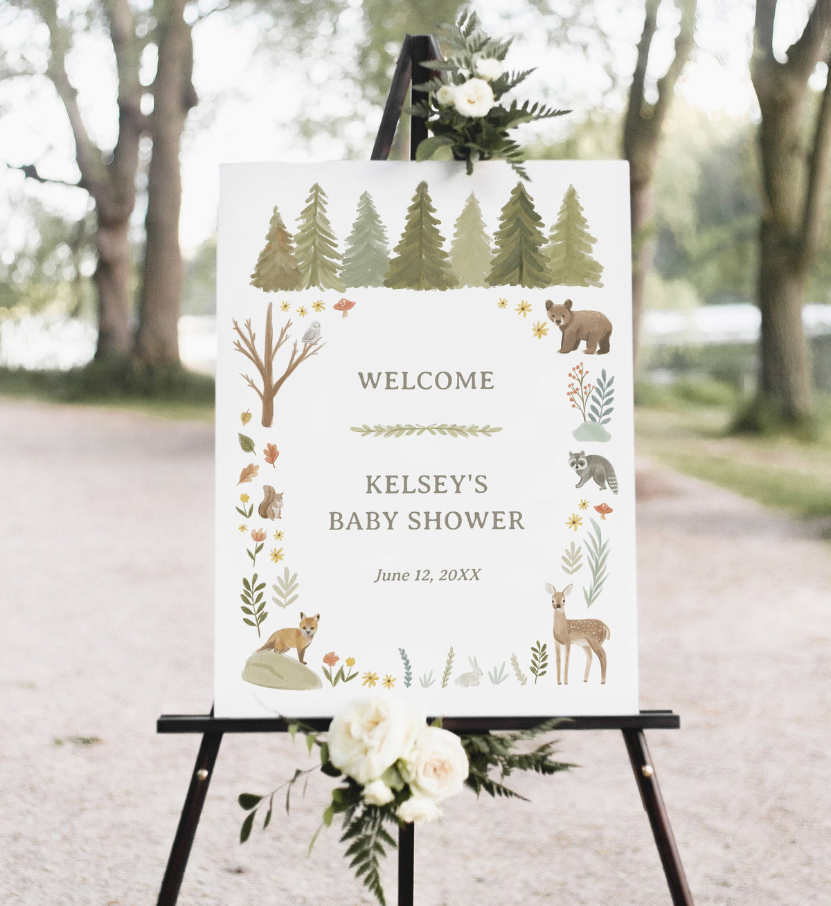 Editable Woodland Baby Shower Welcome Sign, Printable Woodland Animals Welcome Sign Template, DIGITAL DOWNLOAD