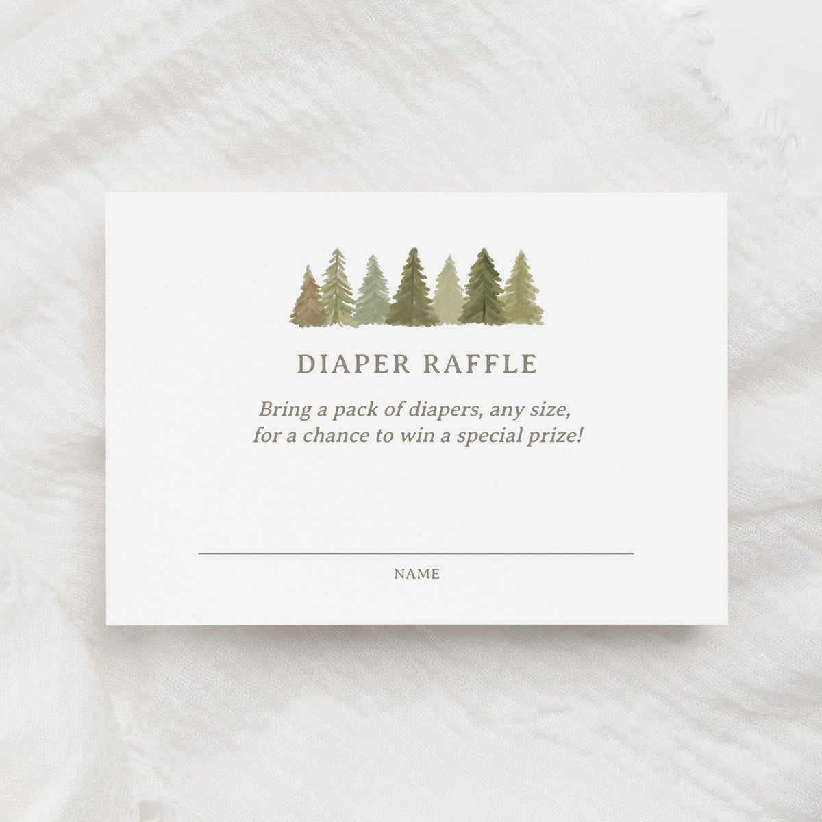 Woodland Diaper Raffle Ticket Template, Woodland Baby Shower Diaper Raffle Card Insert, Printable Template, DIGITAL DOWNLOAD