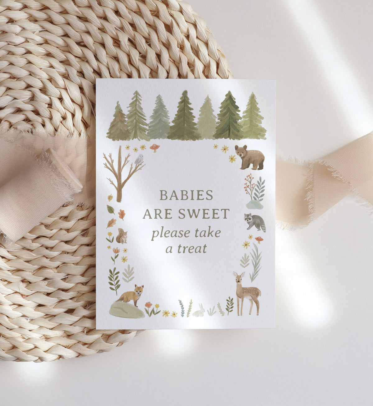 Babies are Sweet Take a Treat Woodland Baby Shower Sign, Printable Woodland Baby Shower Dessert Table Sign, DIGITAL DOWNLOAD