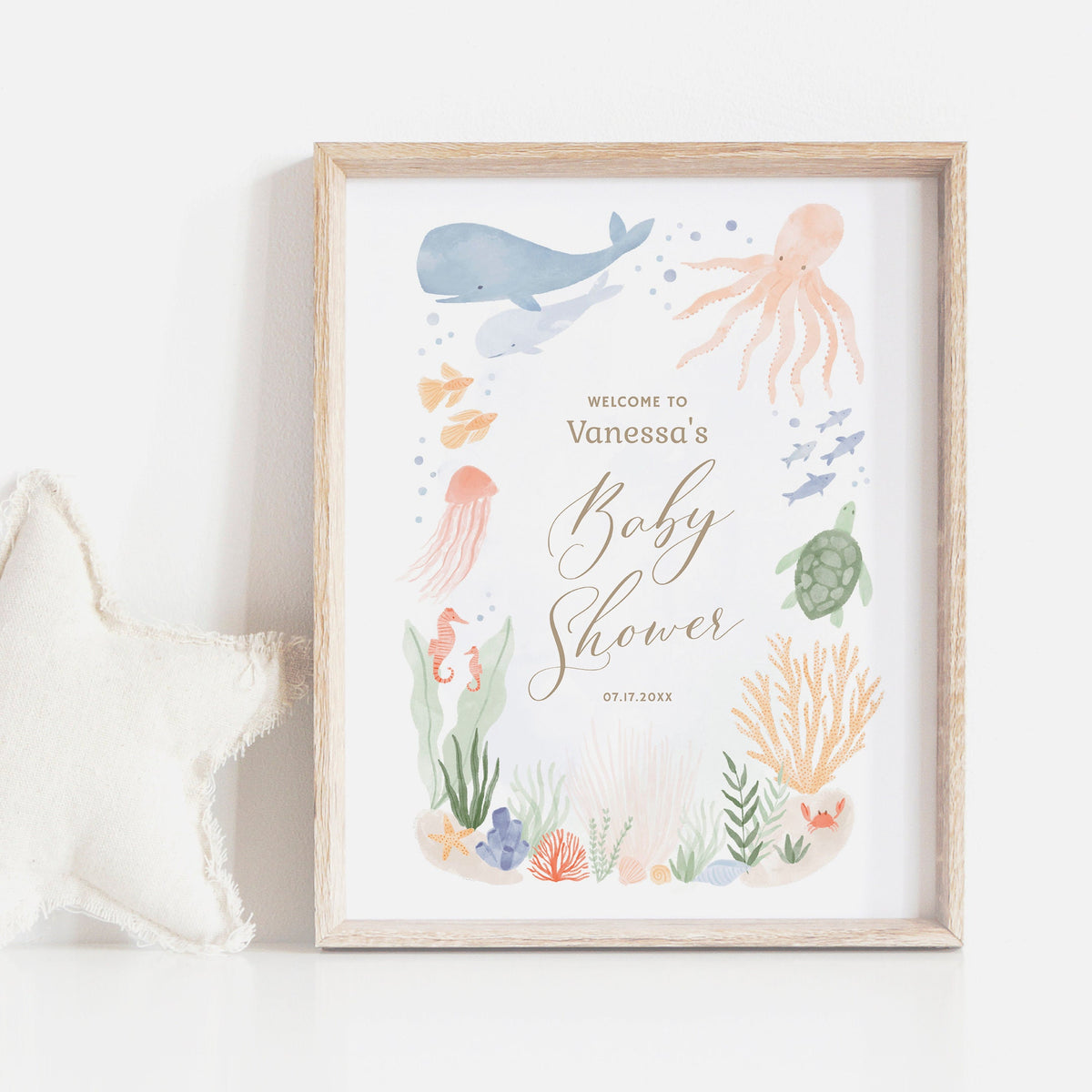 Editable Under the Sea Baby Shower Welcome Sign, Printable Ocean Animals Welcome Sign Template, DIGITAL DOWNLOAD
