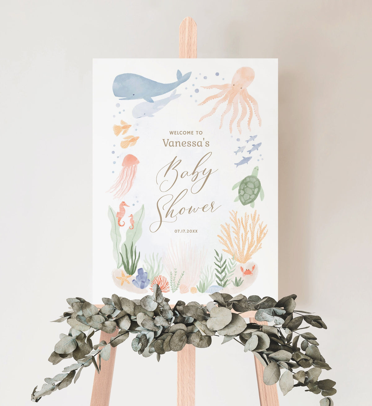 Editable Under the Sea Baby Shower Welcome Sign, Printable Ocean Animals Welcome Sign Template, DIGITAL DOWNLOAD