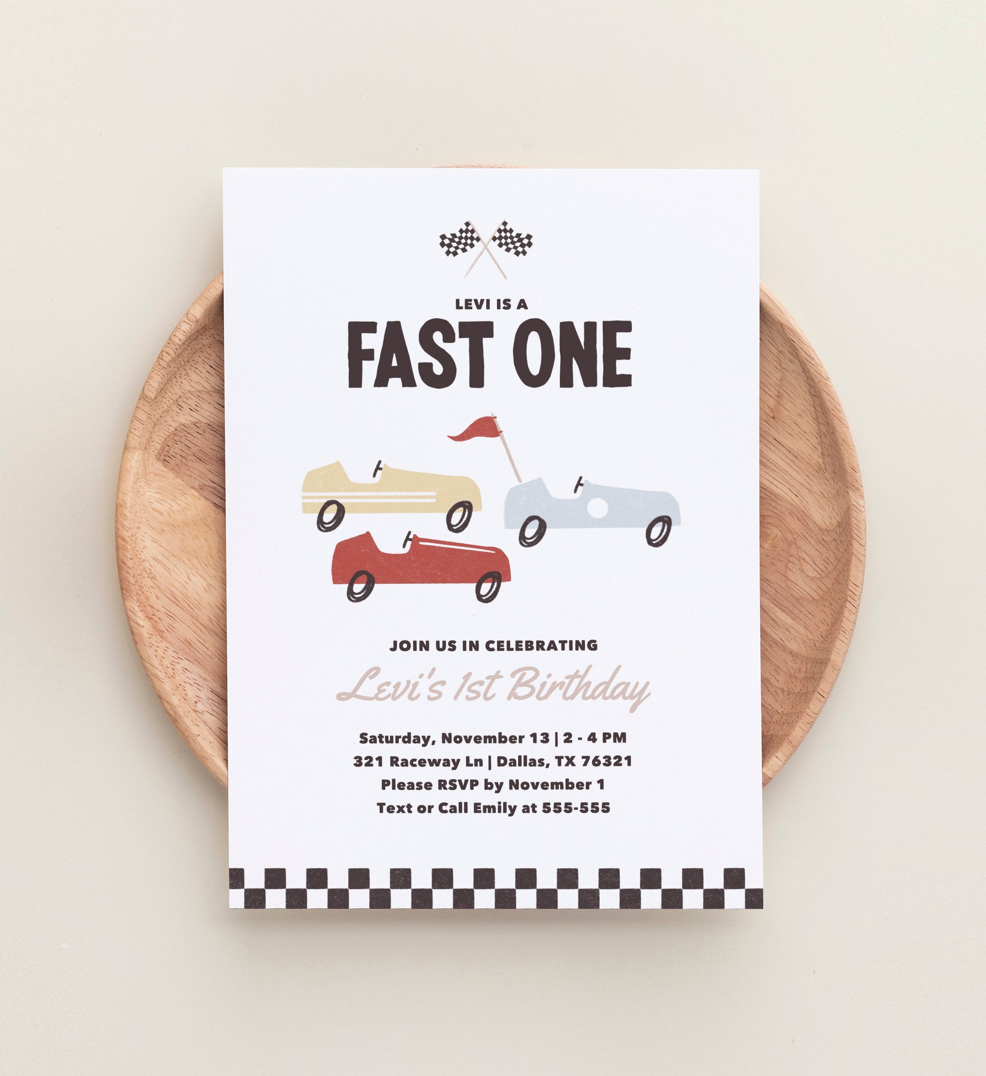 Fast One Birthday Invitation, Race Car Birthday Party Invite, Boy 1st Birthday Invitation, Printable Invitation, Editable Template