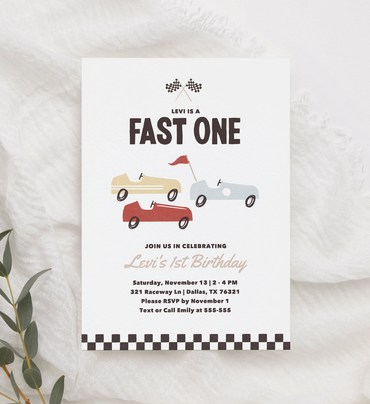 Fast One Birthday Invitation, Race Car Birthday Party Invite, Boy 1st Birthday Invitation, Printable Invitation, Editable Template