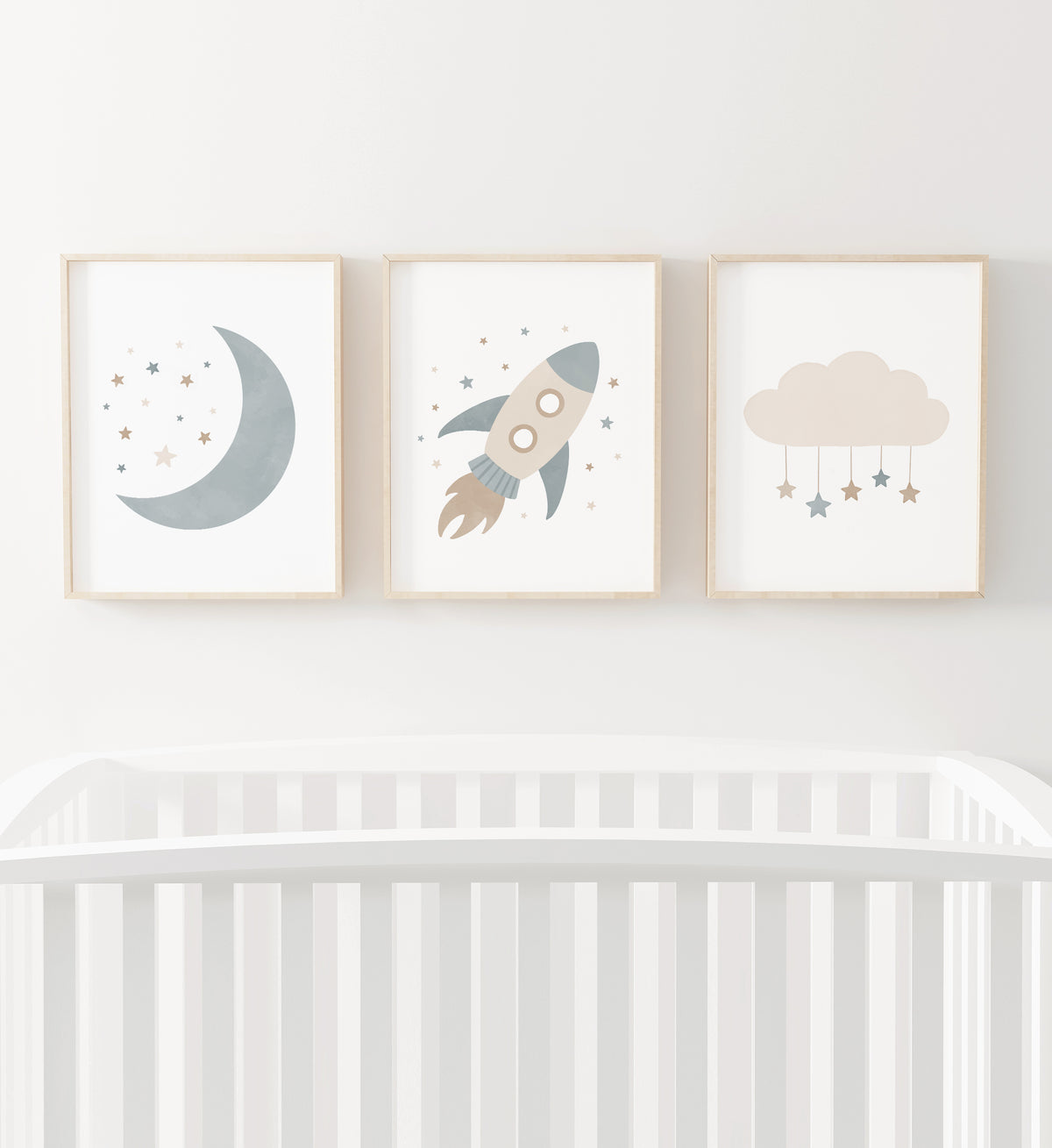 Moon, Rocket Ship, and Cloud Set of 3 Prints - BNCP