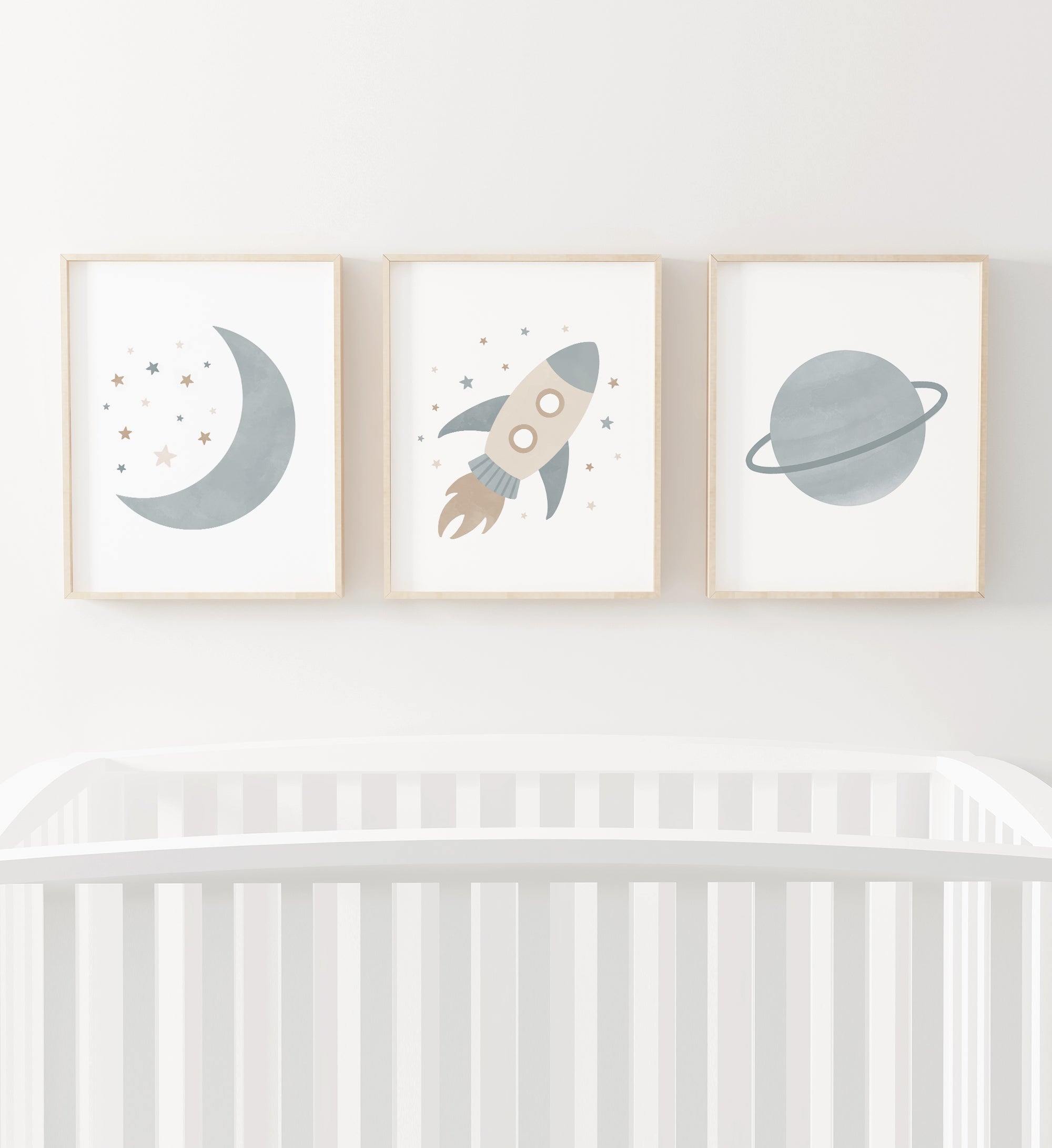 Moon, Rocket Ship, and Planet Set of 3 Prints - BNCP