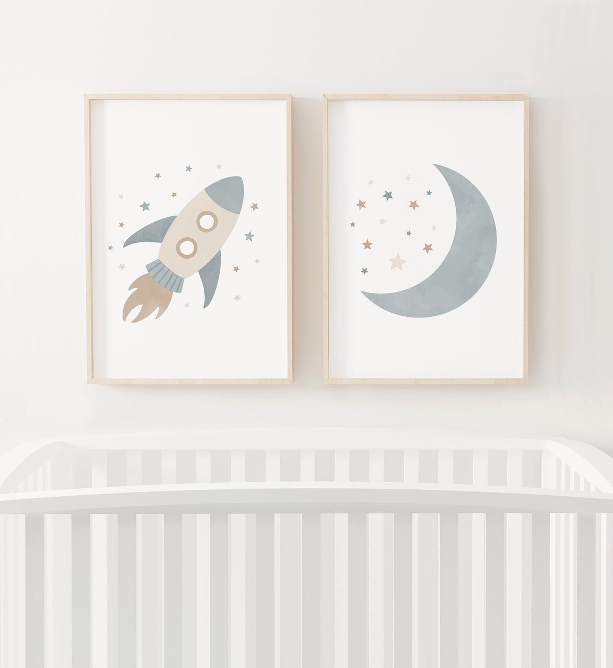 Rocket Ship and Moon Set of 2 Prints - BNCP