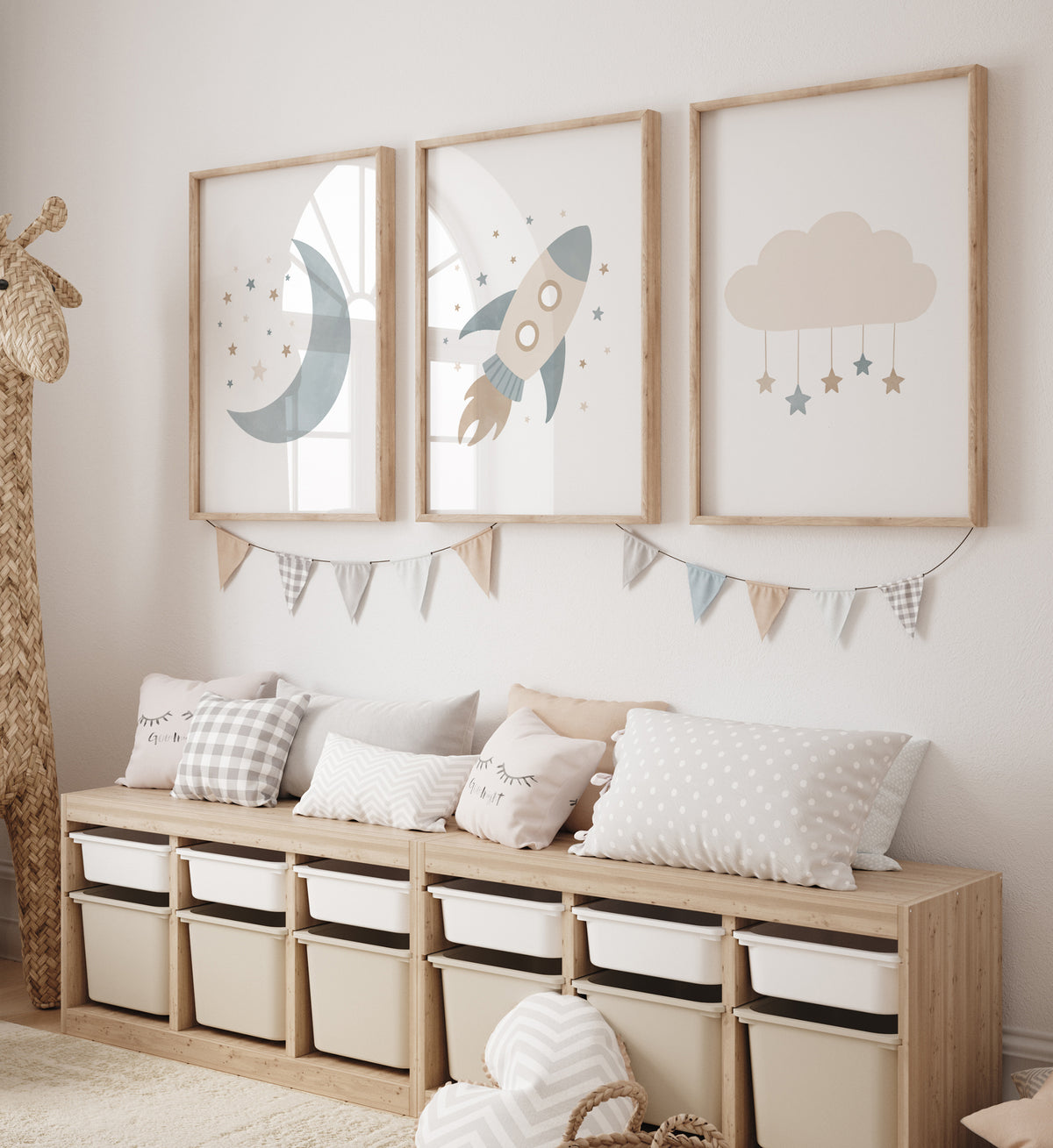 Moon, Rocket Ship, and Cloud Set of 3 Prints - BNCP