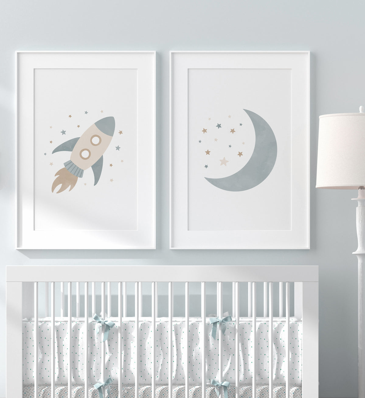 Rocket Ship and Moon Set of 2 Prints - BNCP
