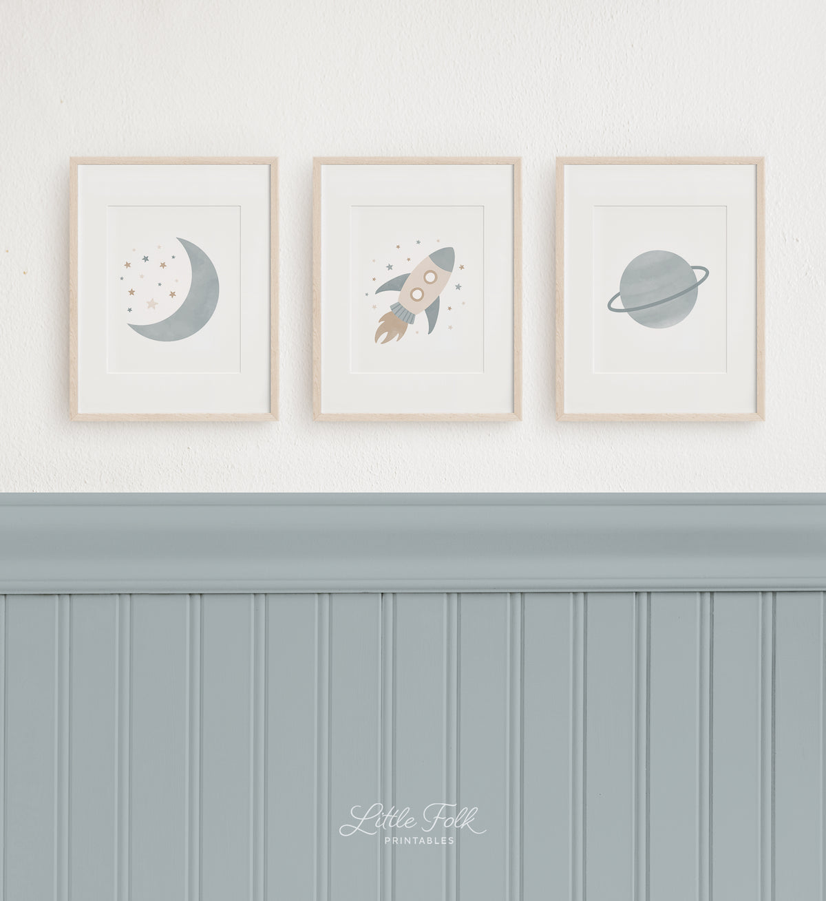 Moon, Rocket Ship, and Planet Set of 3 Prints - BNCP