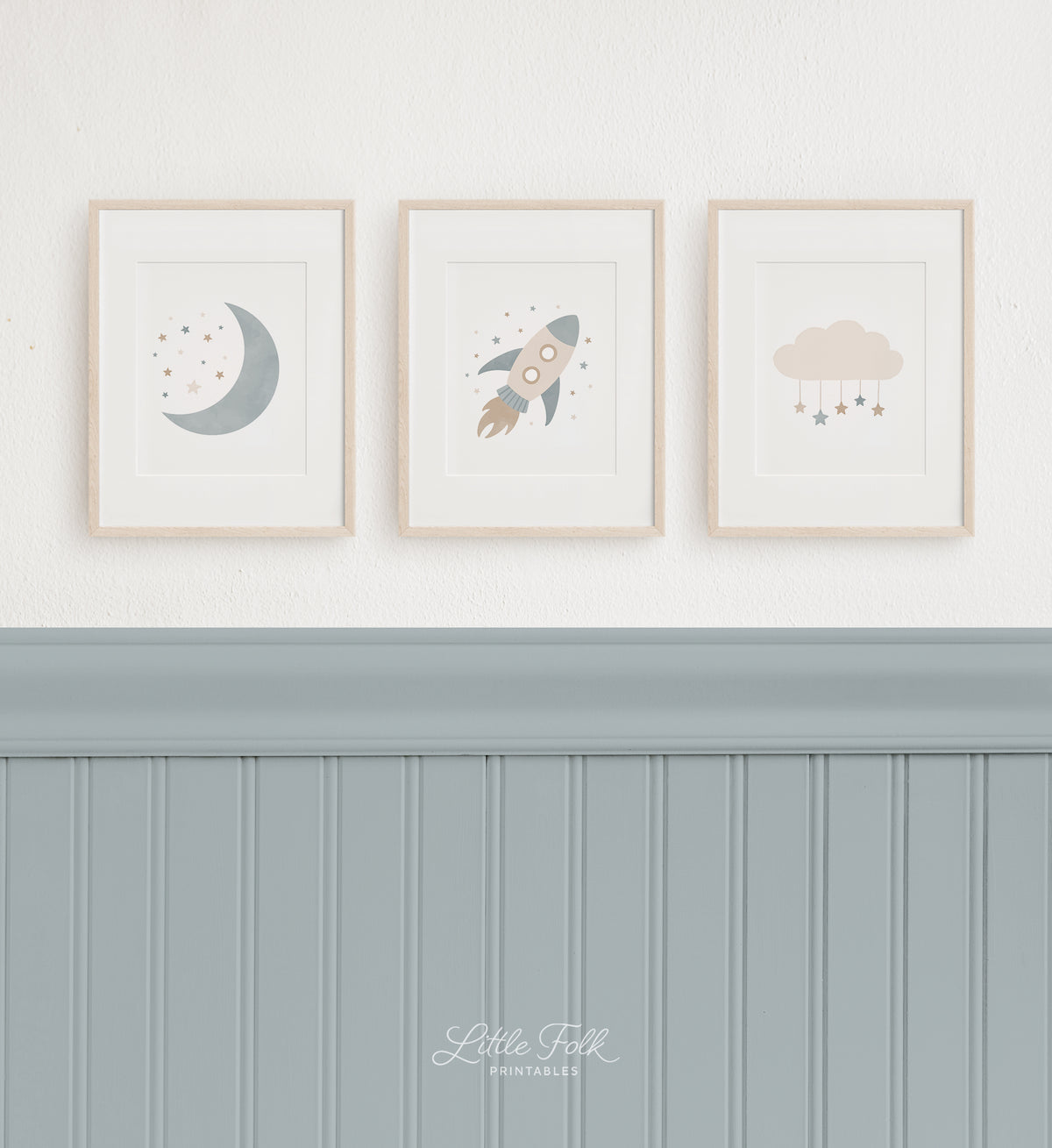 Moon, Rocket Ship, and Cloud Set of 3 Prints - BNCP