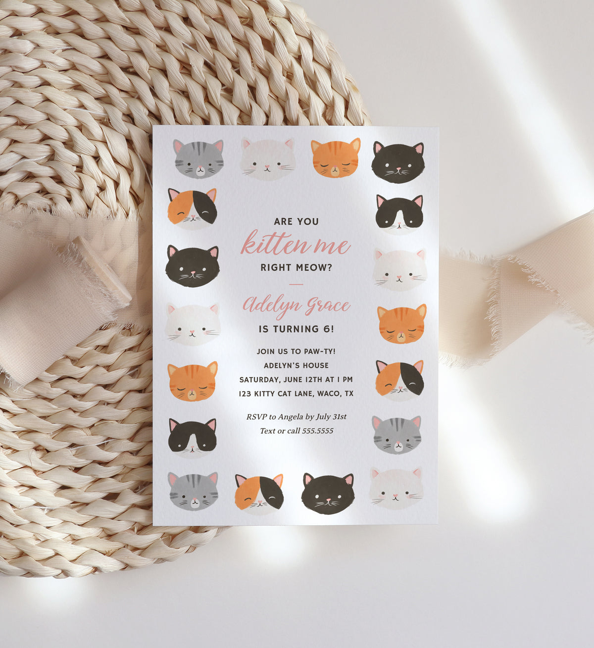 Editable Kitten Birthday Party Invitation Template