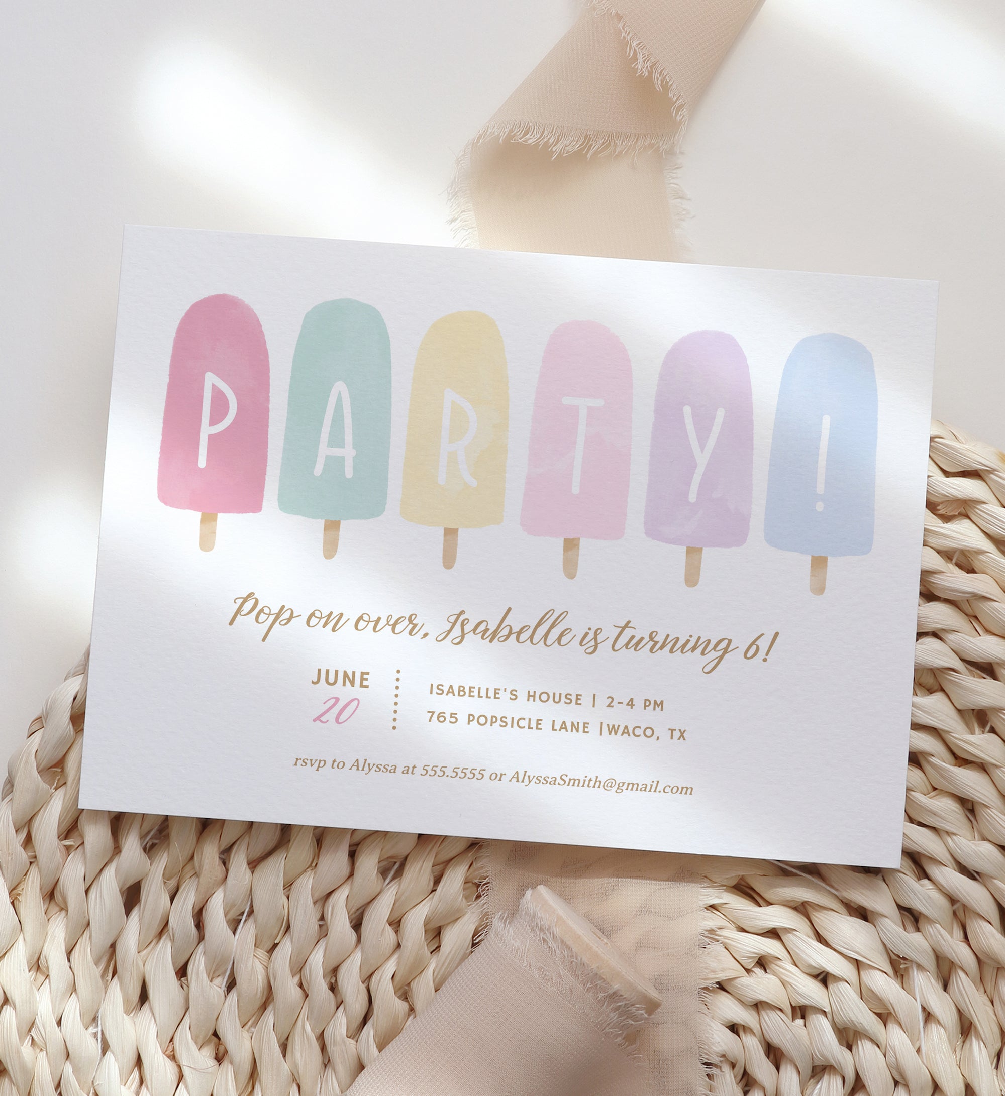 Editable Pastel Popsicle Birthday Party Invitation Template