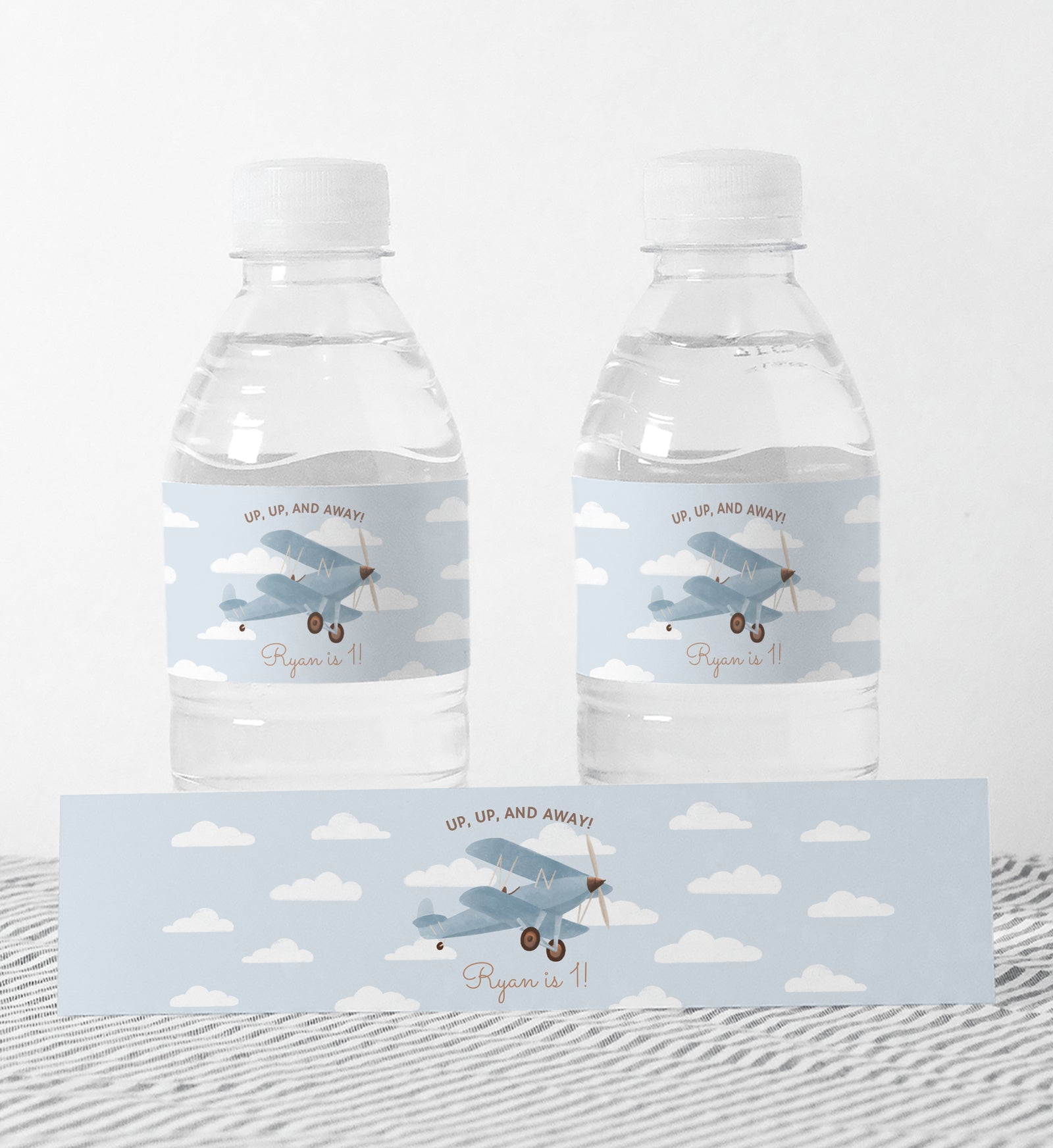 Editable Airplane Birthday Party Water Bottle Wrap Template