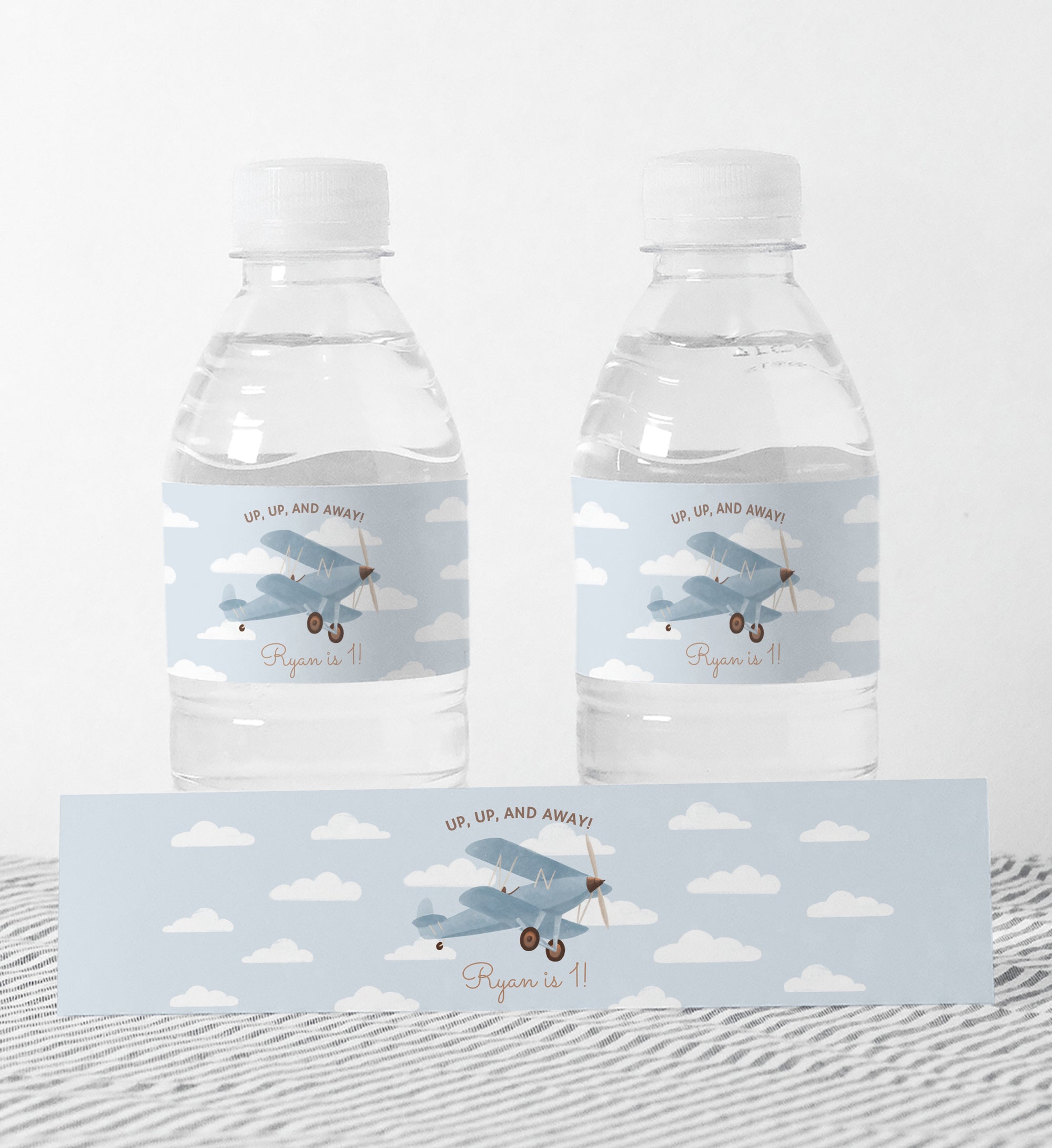 Editable Airplane Birthday Party Water Bottle Wrap Template