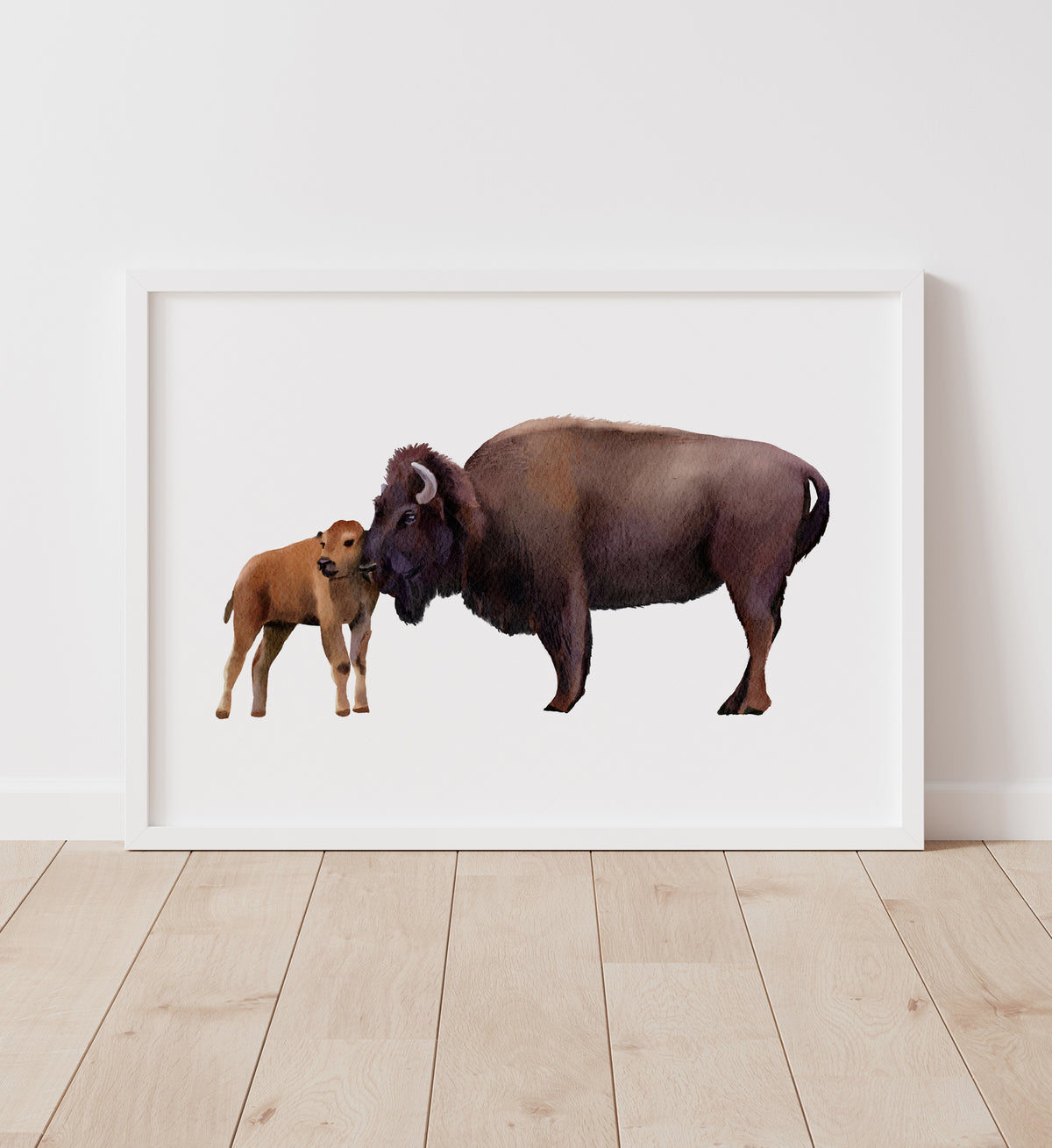 Baby and Mama Bison Print