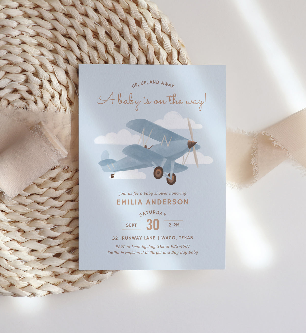 Editable Airplane Baby Shower Invitation Template