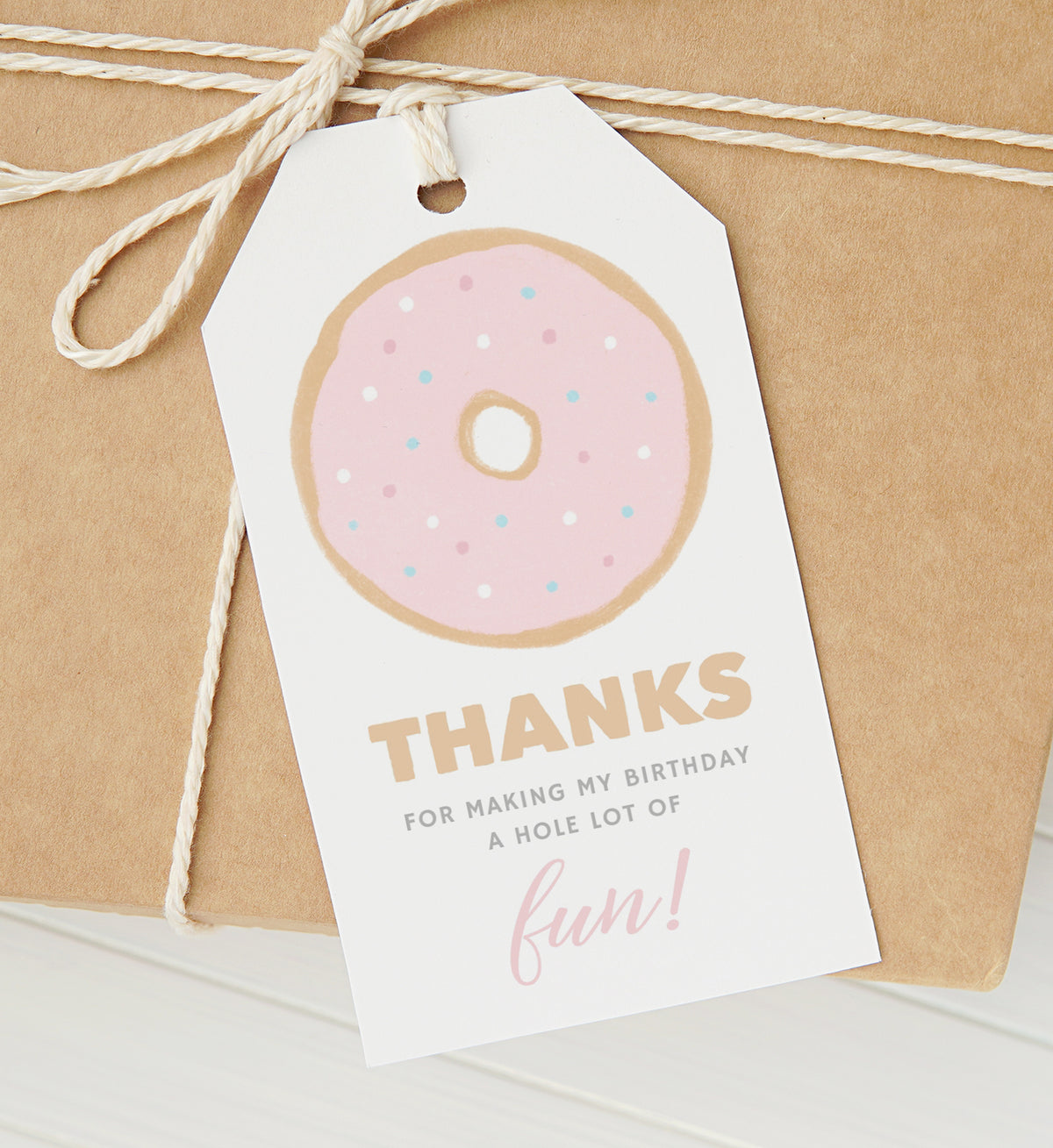 Editable Pink Donut Birthday Party Favor Tag Template