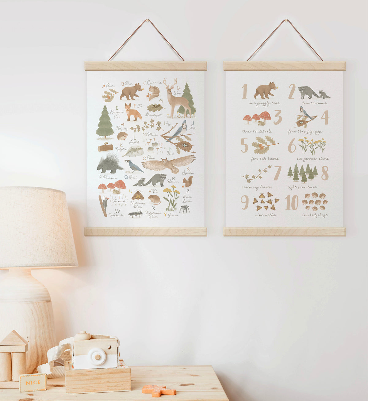 Woodland Alphabet and Numbers Set of 2 Prints