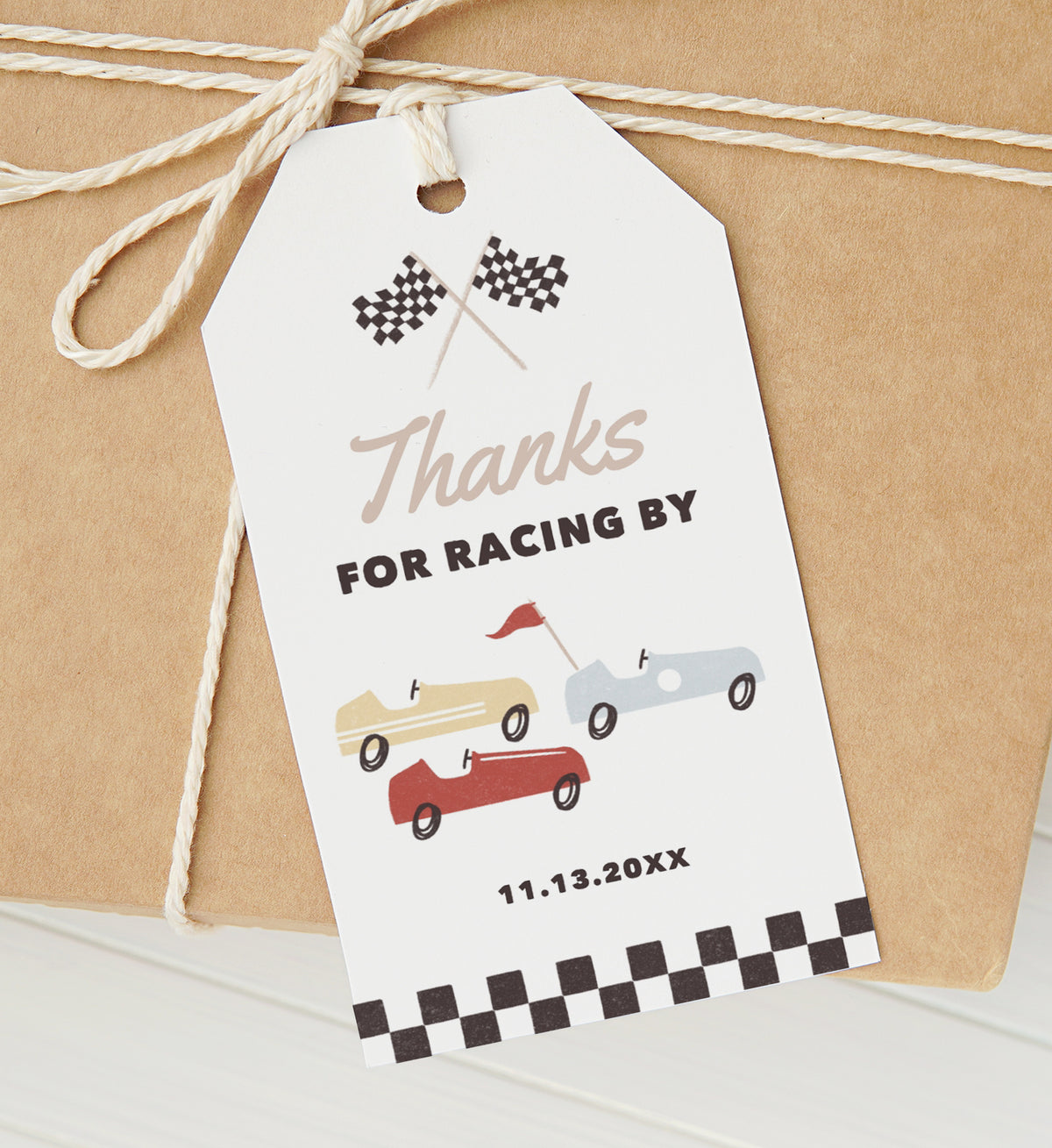 Editable Race Car Birthday Party Favor Tag Template