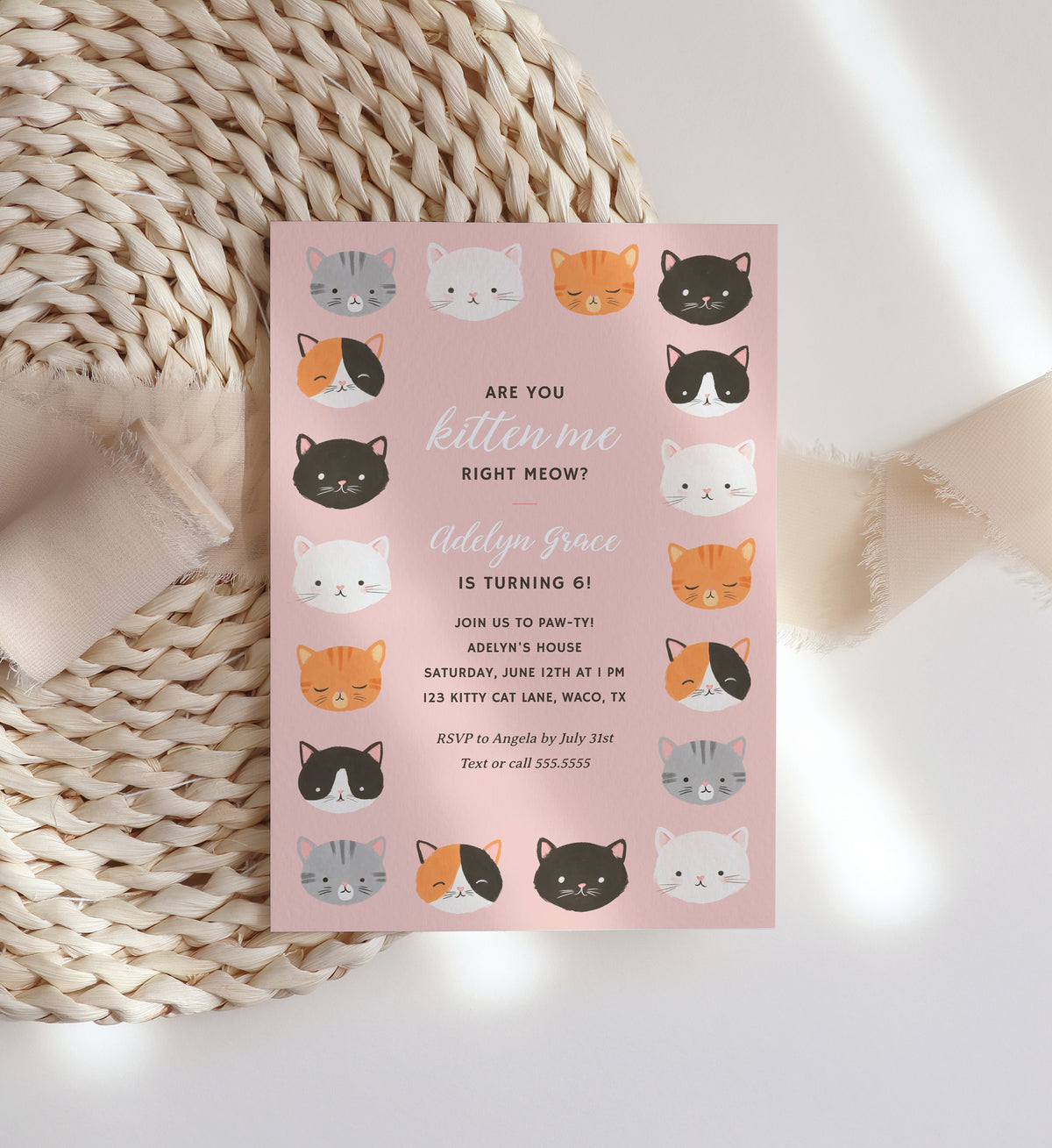 Editable Kitten Birthday Party Invitation Template No. 2