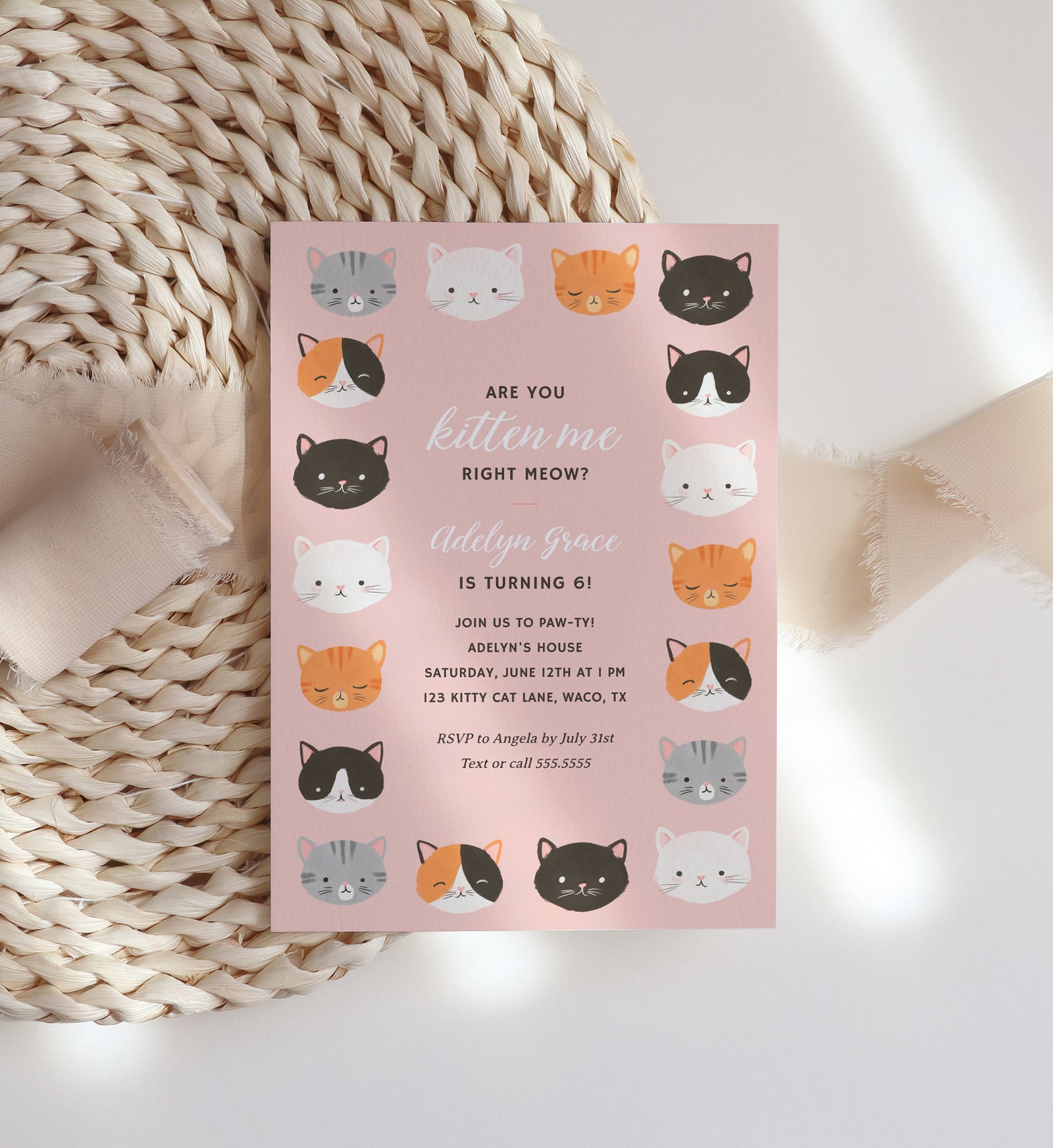 Editable Kitten Birthday Party Invitation Template No. 2
