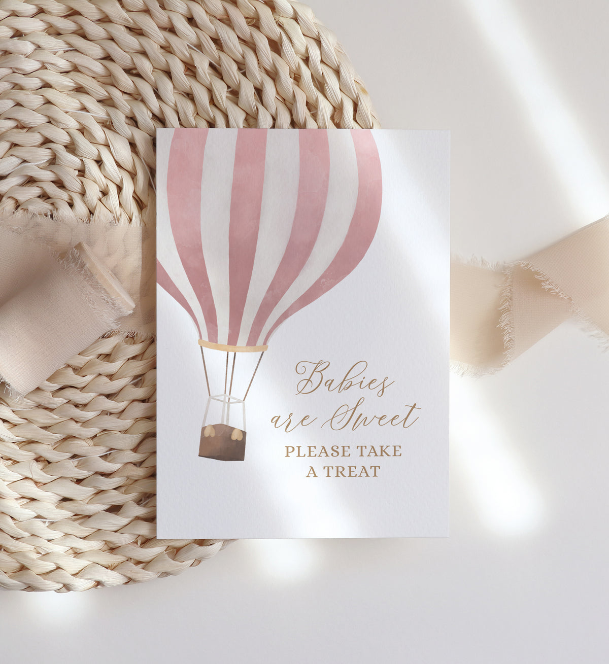 Pink Hot Air Balloon Baby Shower Babies are Sweet Take a Treat Sign
