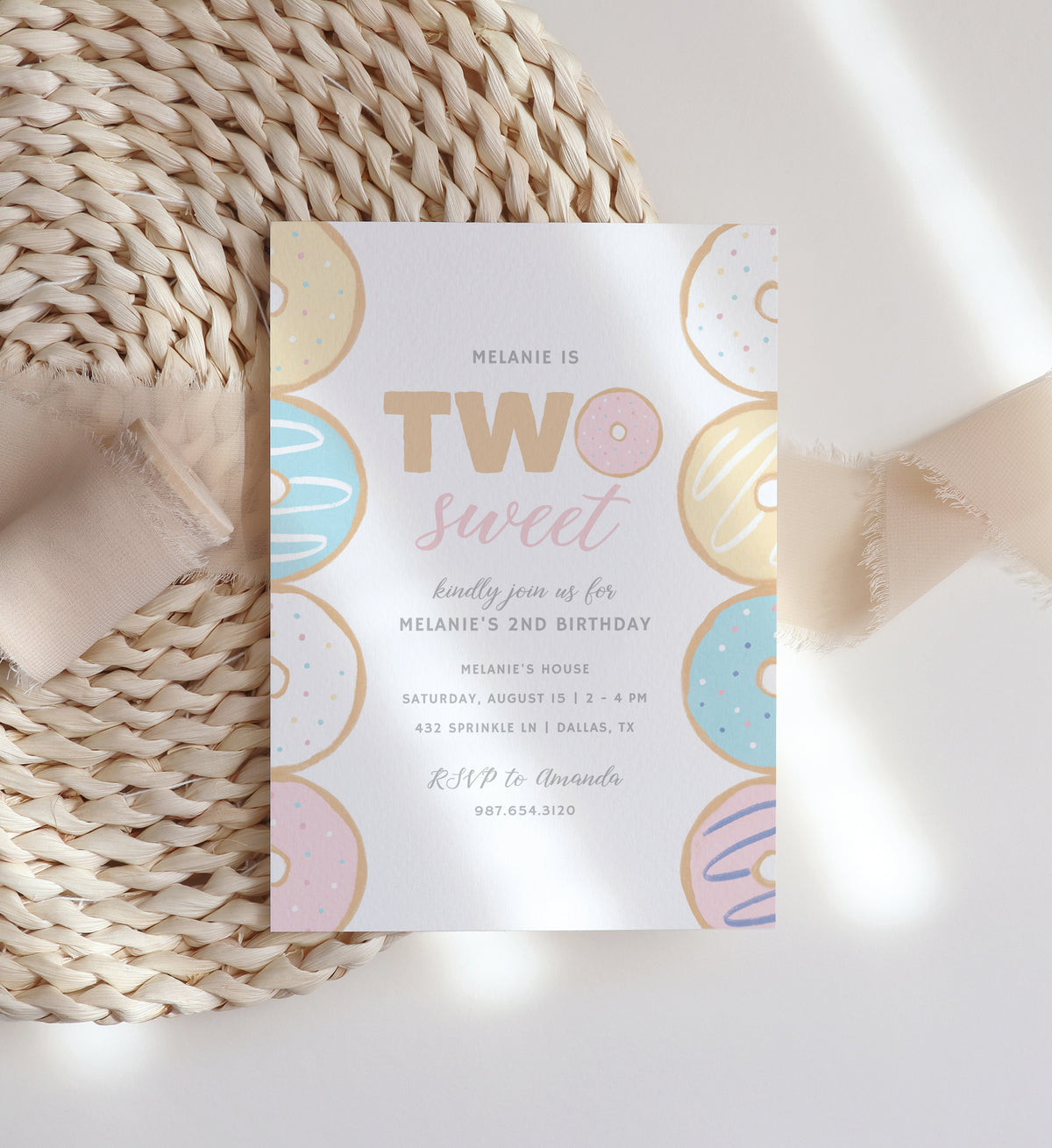 Editable Two Sweet Donut Birthday Party Invitation Template