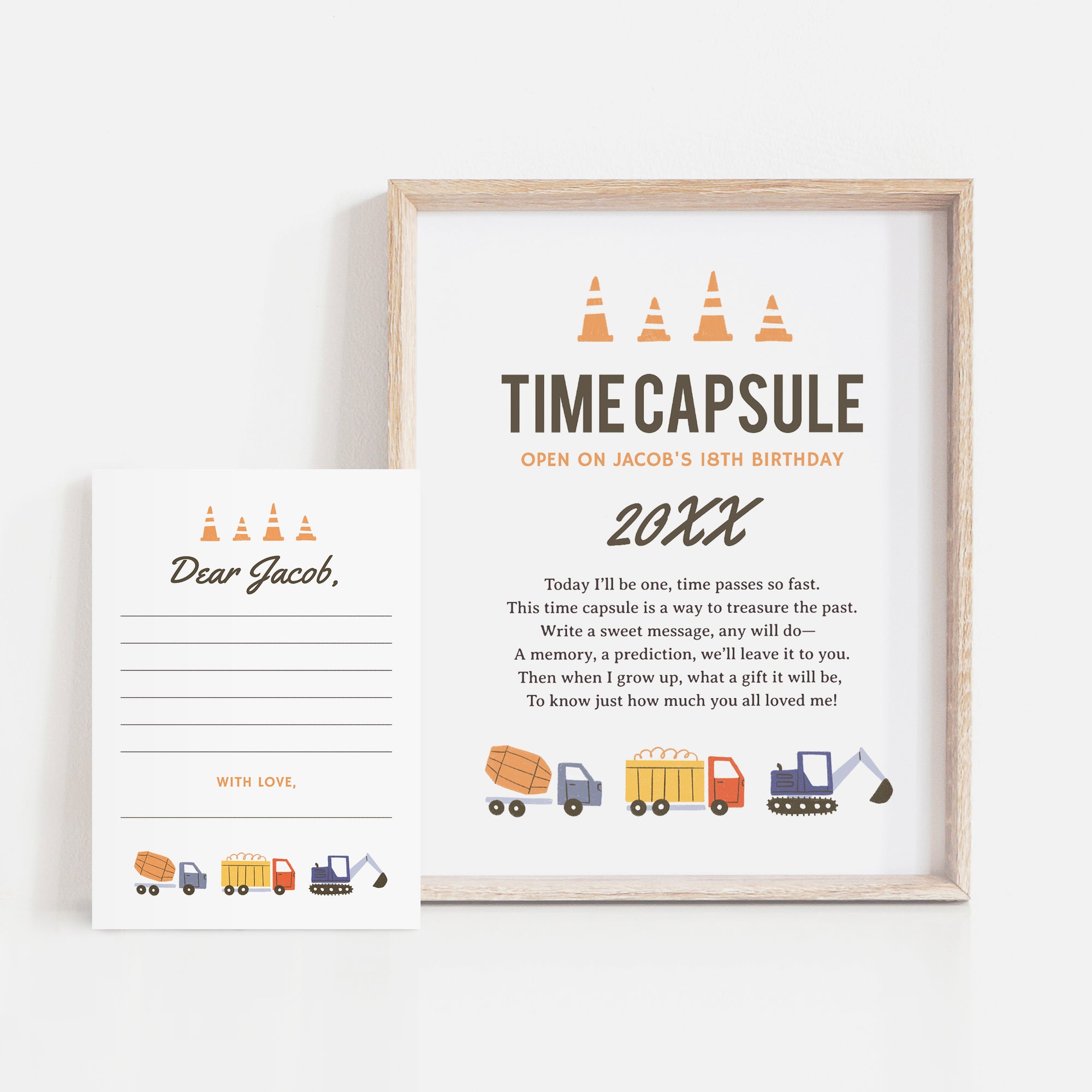 Editable Construction Birthday Party Time Capsule Template