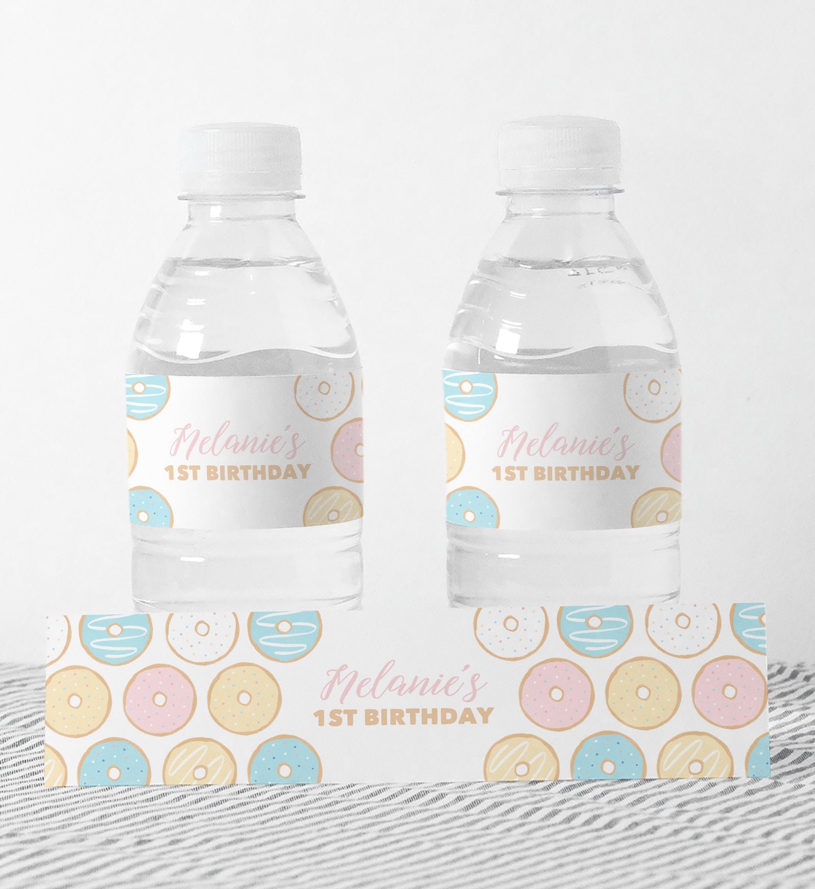Editable Donut Birthday Party Water Bottle Wrap Template