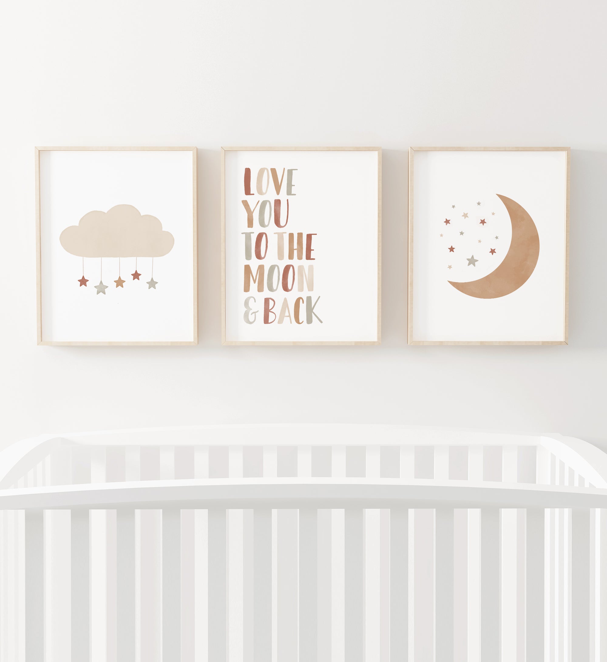 Love You to the Moon and Back, Cloud, and Moon Set of 3 Prints - TCCP