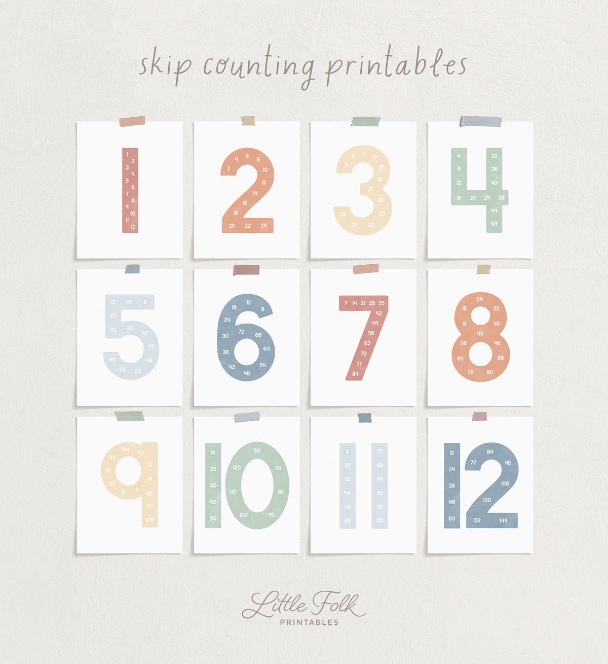 Skip Counting Posters - Muted Rainbow