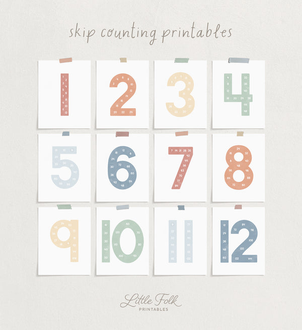 Skip Counting Posters - Muted Rainbow - Little Folk Printables