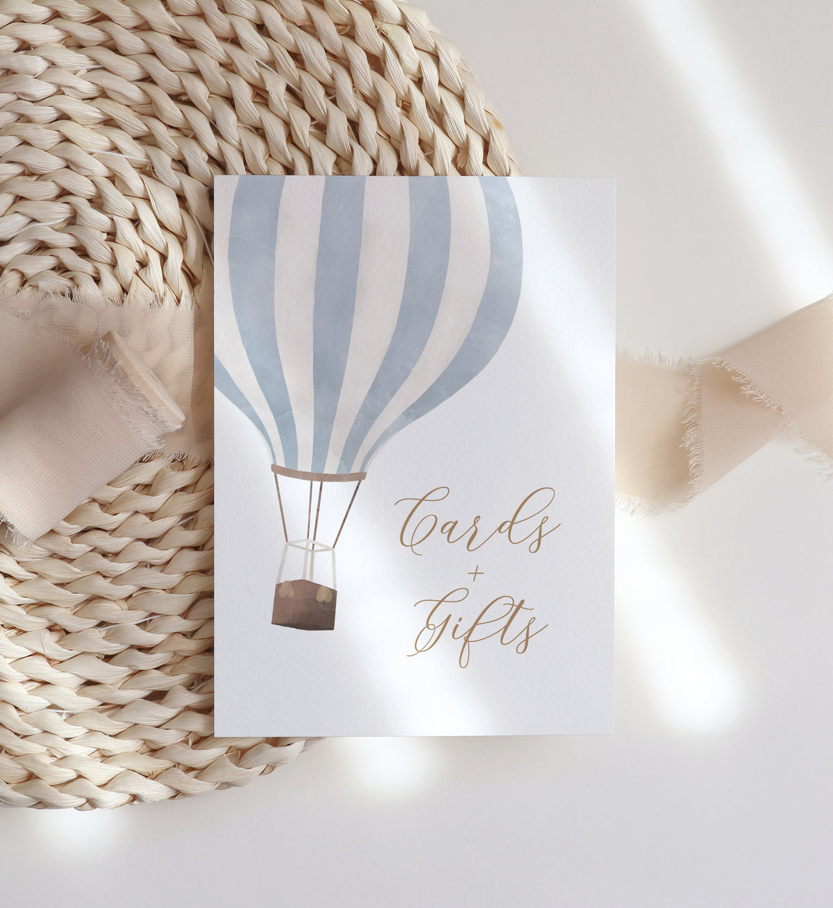 Blue Hot Air Balloon Baby Shower Cards and Gifts Sign