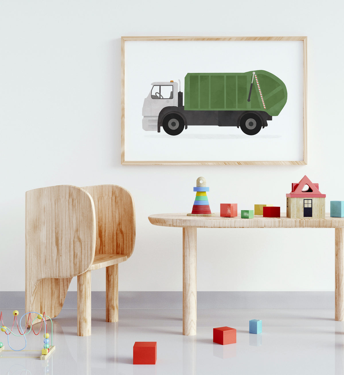 Garbage Truck Horizontal Print - Green