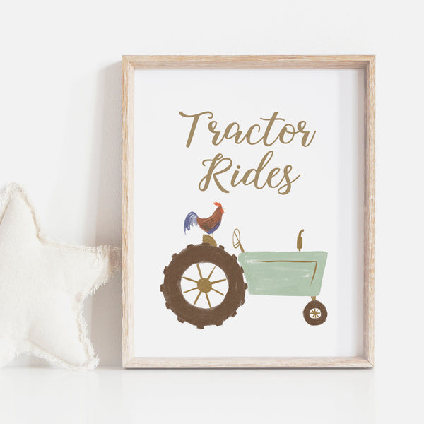 Farm Birthday Party Tractor Rides Sign - Little Folk Printables