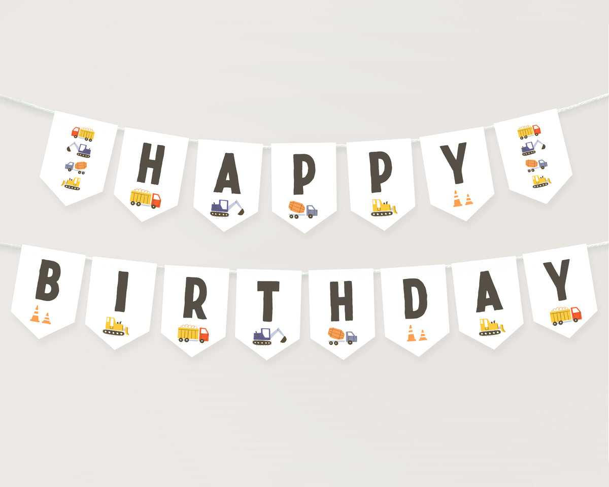 Construction Happy Birthday Banner
